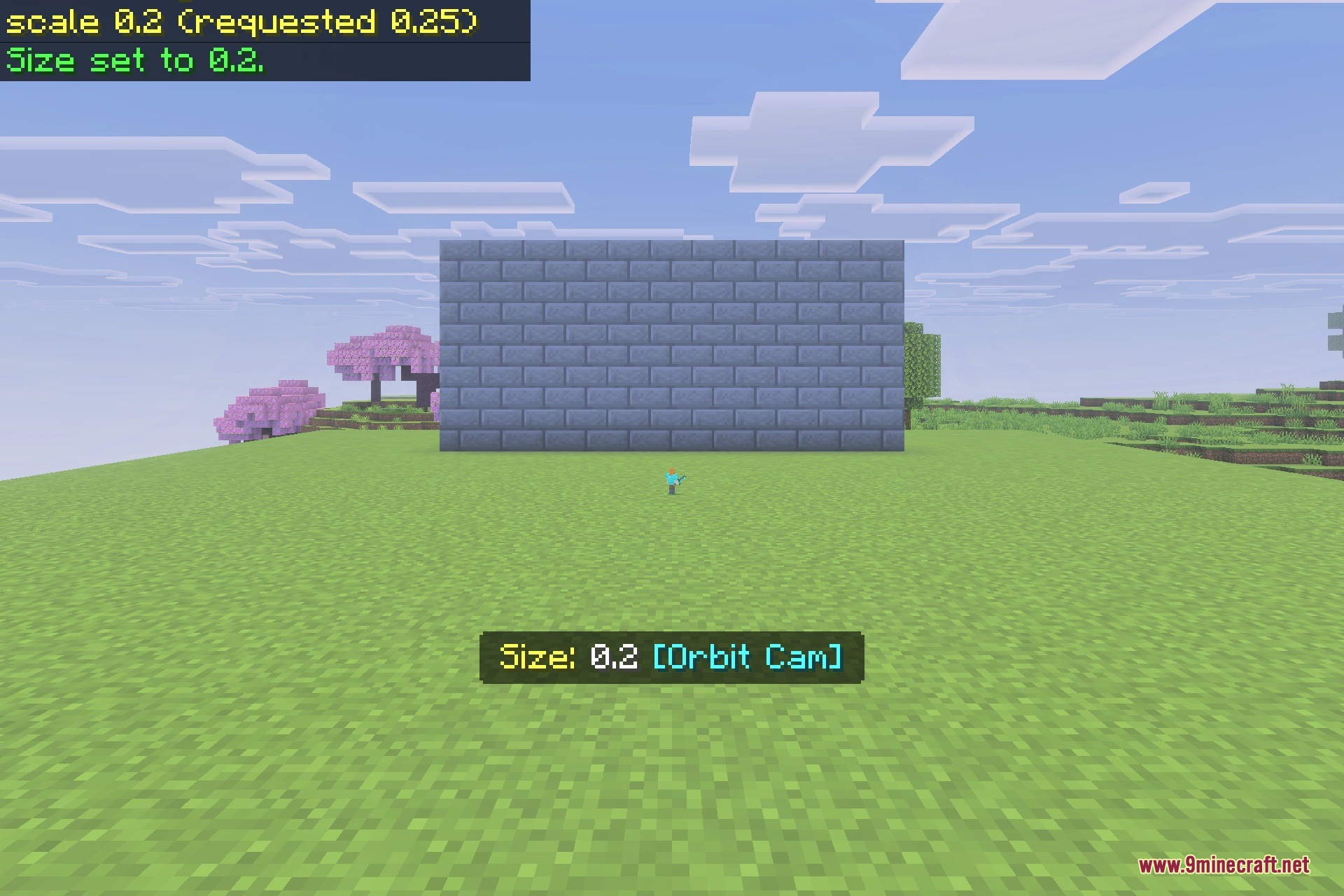 FIXED Player Resizer Addon Screenshot 6 A tiny player character standing in front of a large stone brick wall