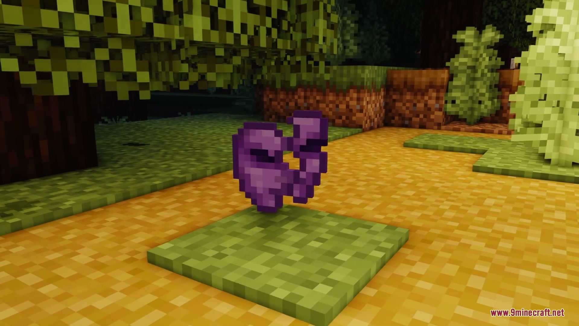 Faceless Persona Mod Screenshot 10 A purple holographic mask item floats above a grass path at night
