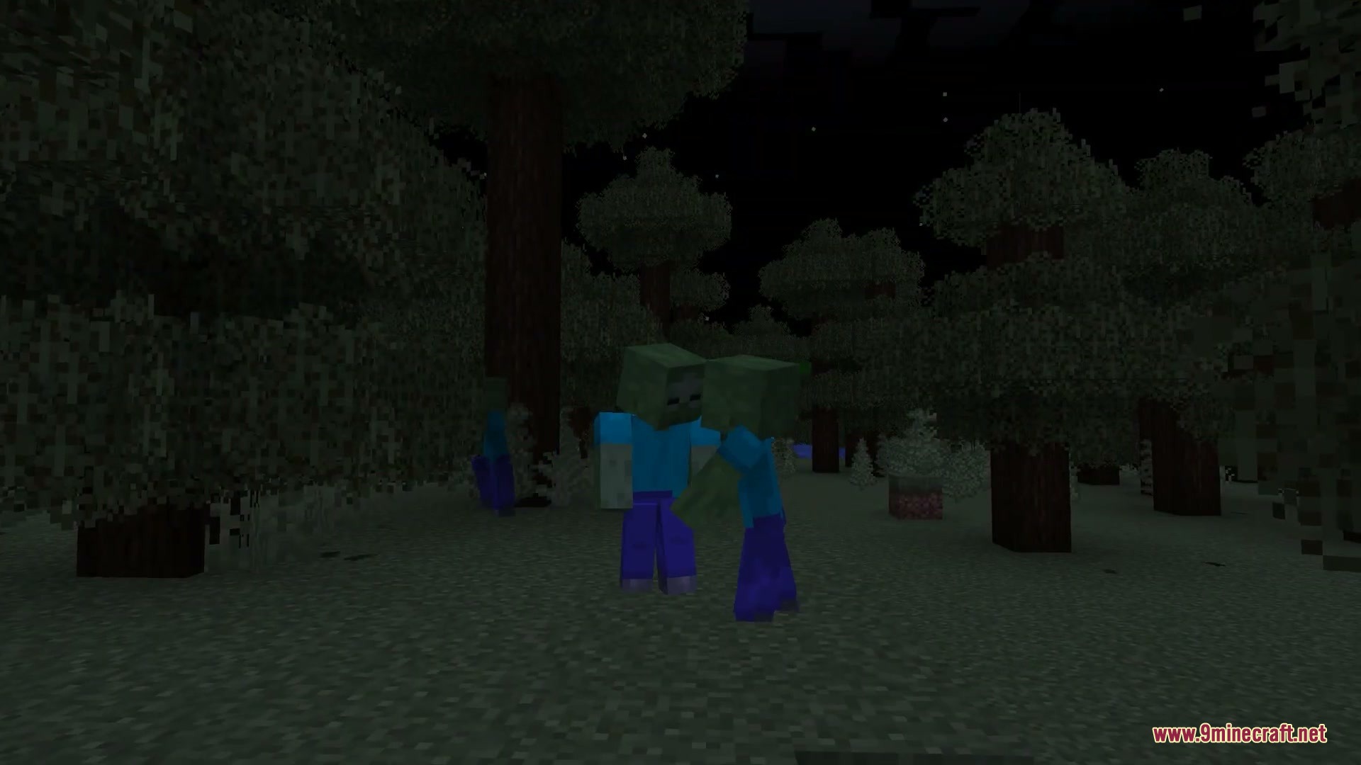 Faceless Persona Mod Screenshot 6 Two zombies standing close to each other in a dark forest at night