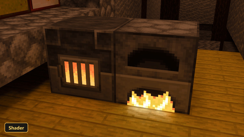 two lit furnaces with glowing interiors on a wooden floor