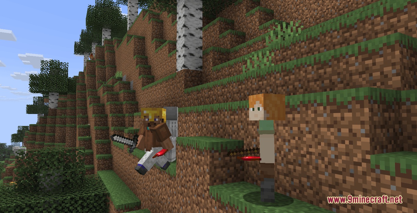 Fellowship of Crafters Mod Screenshot 1 Alex and a companion character exploring a grassy mountain biome together