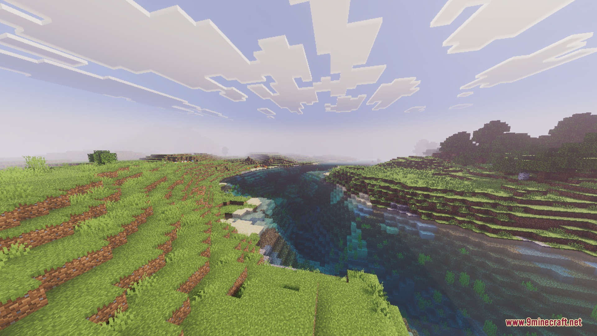 Flamingo Visuals Shader Screenshot 5 Flamingo Visuals enhances the landscape with soft lighting and a river valley