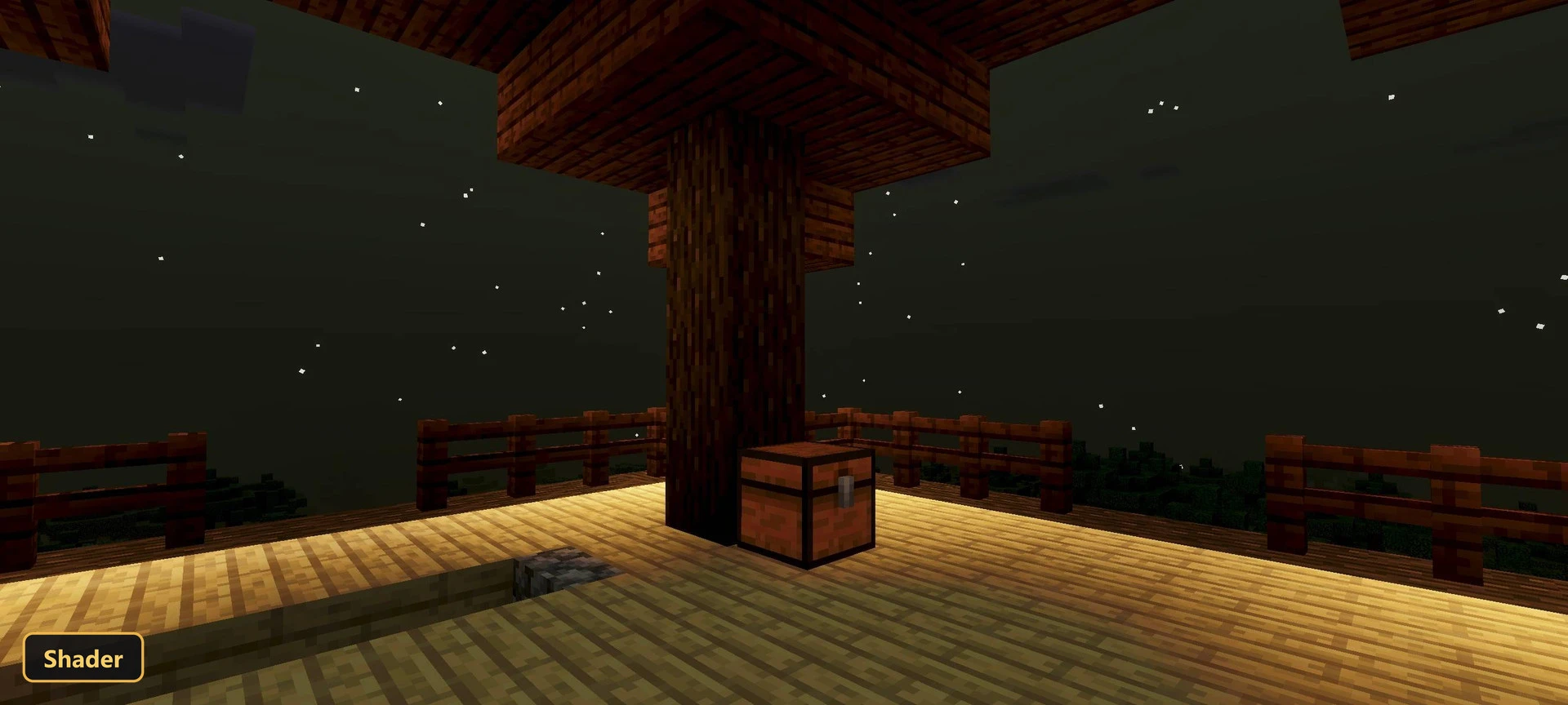 wooden platform at night with a starry sky
