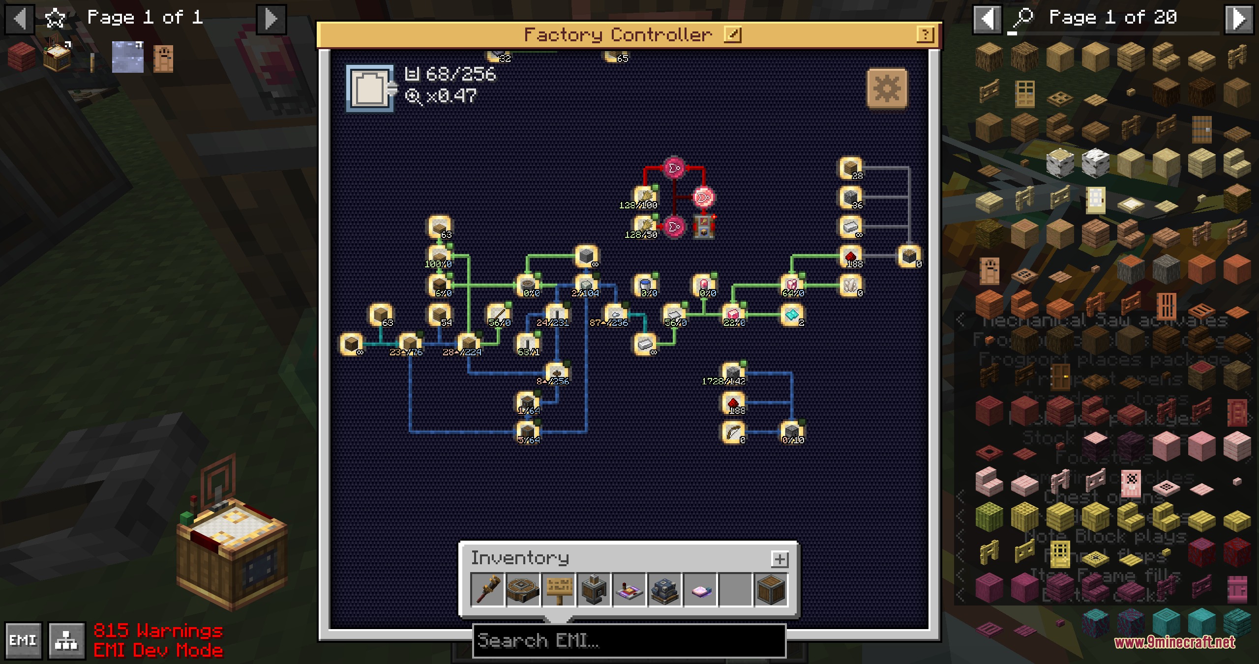 Flux Core Command Mod Screenshot 1 Flux Core Command mod interface showing a complex network of connected item gauges