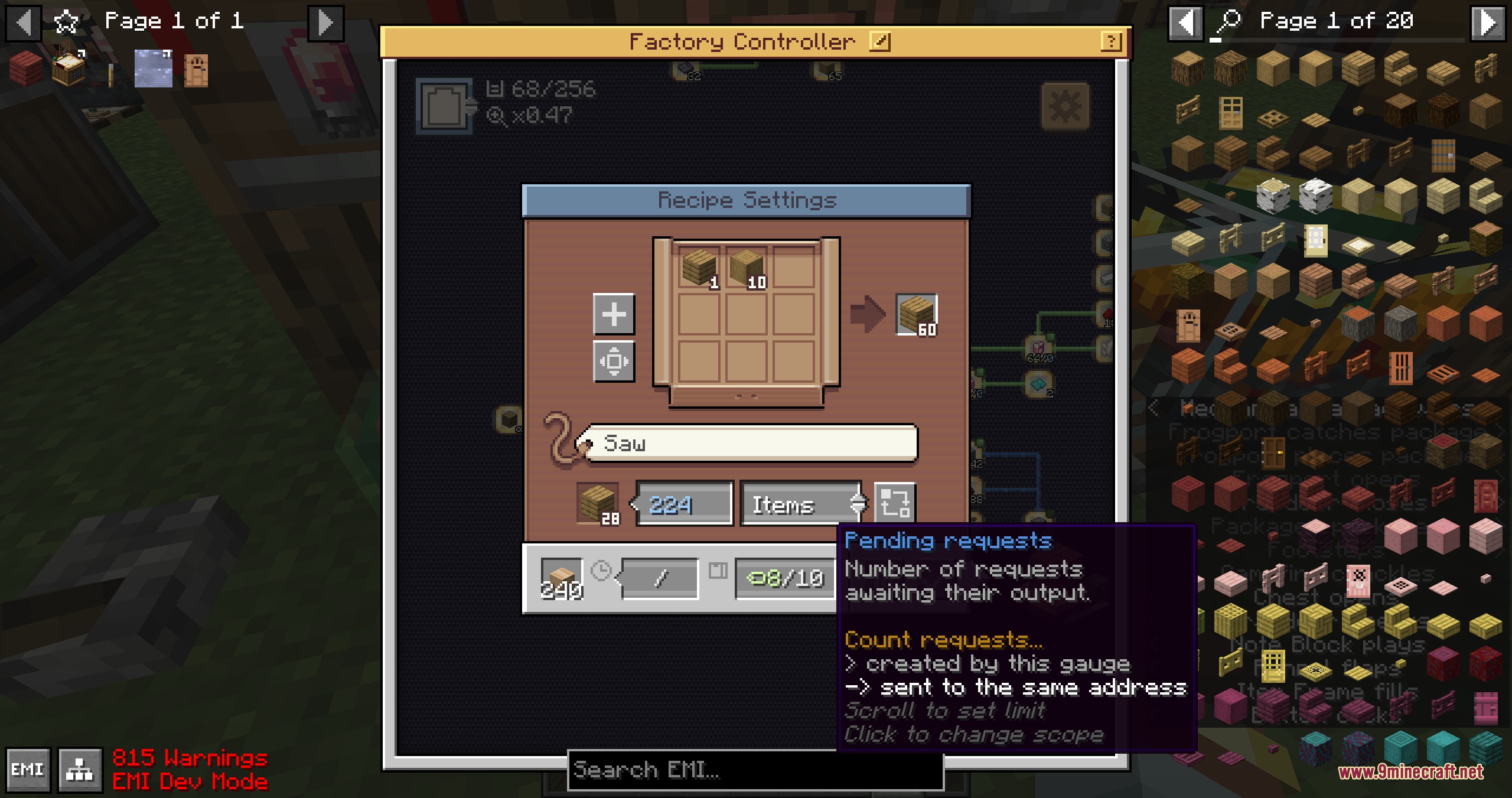 Flux Core Command Mod Screenshot 2 Adjusting recipe settings for wood planks within the factory controller dashboard menu
