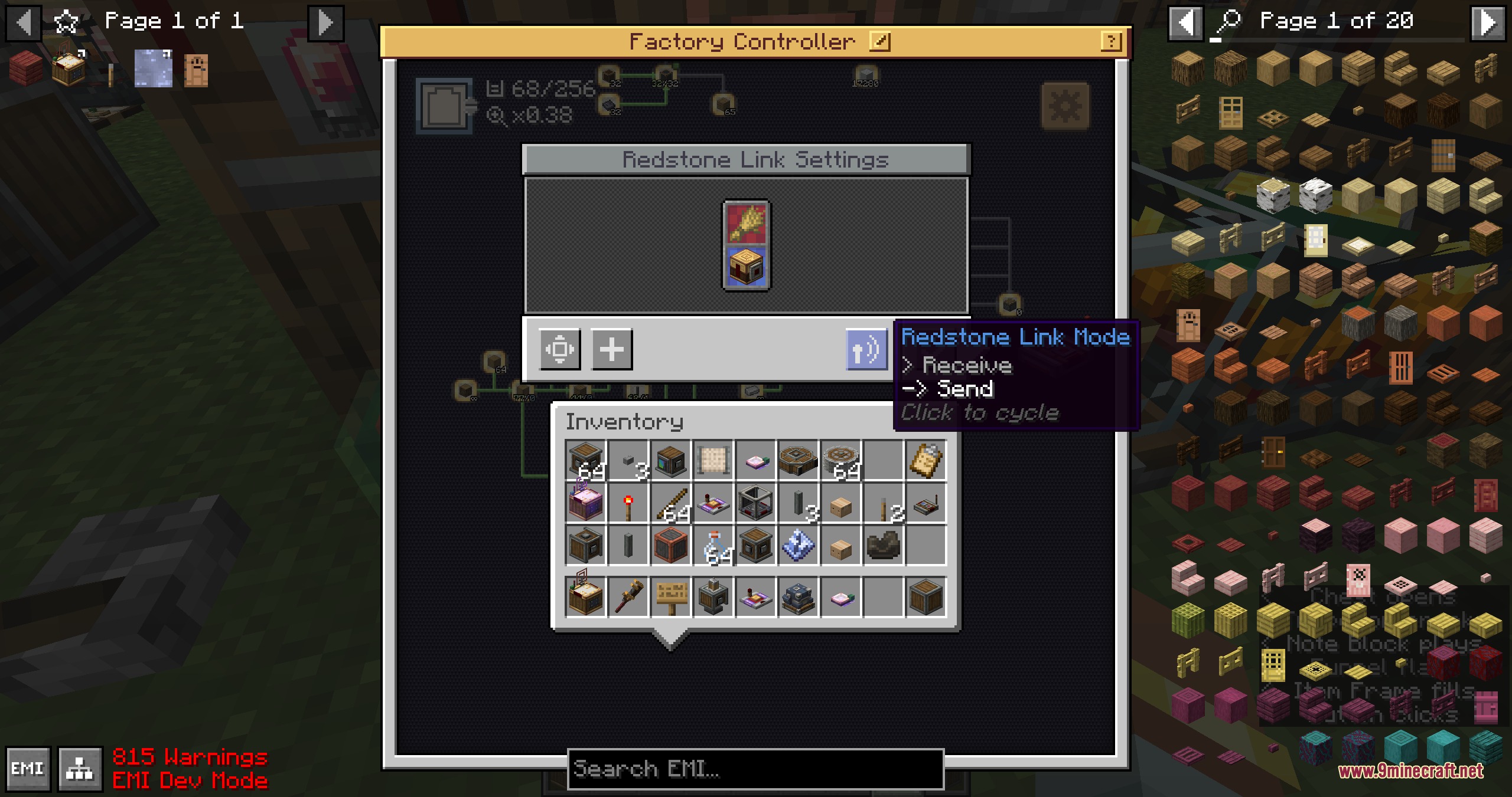 Flux Core Command Mod Screenshot 3 Adjusting redstone link settings and signal modes within the factory controller interface