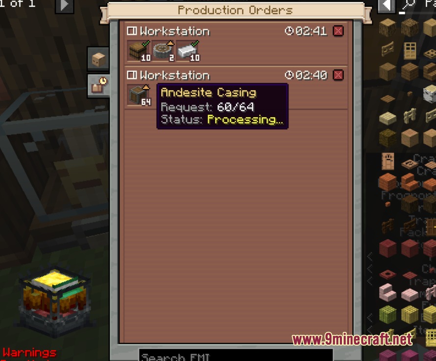 Flux Core Command Mod Screenshot 7 The production orders screen displays active crafting tasks and item request status