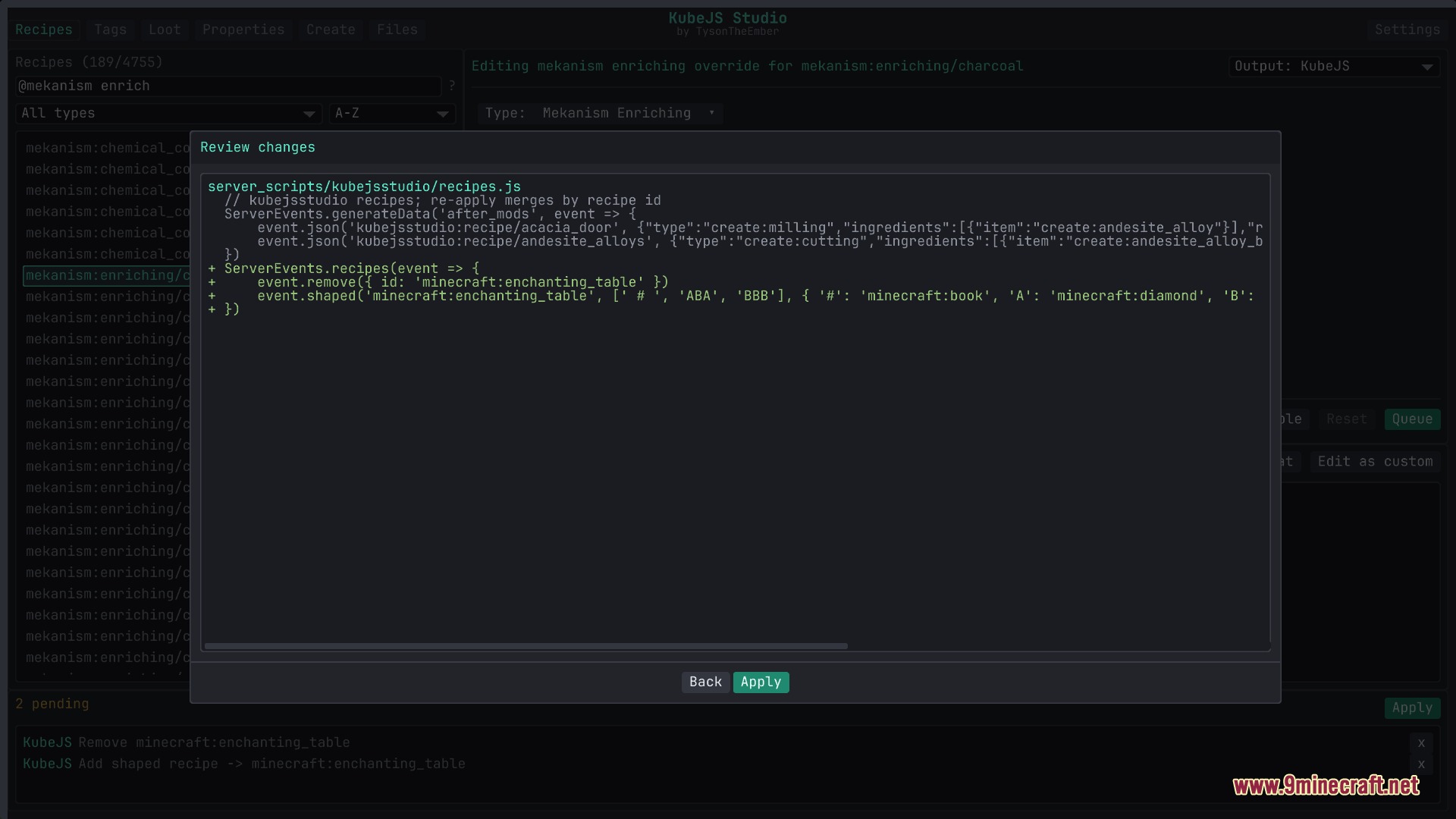 Flux Script Architect Mod Screenshot 5 Reviewing custom recipe script changes in the Flux Script Architect interface