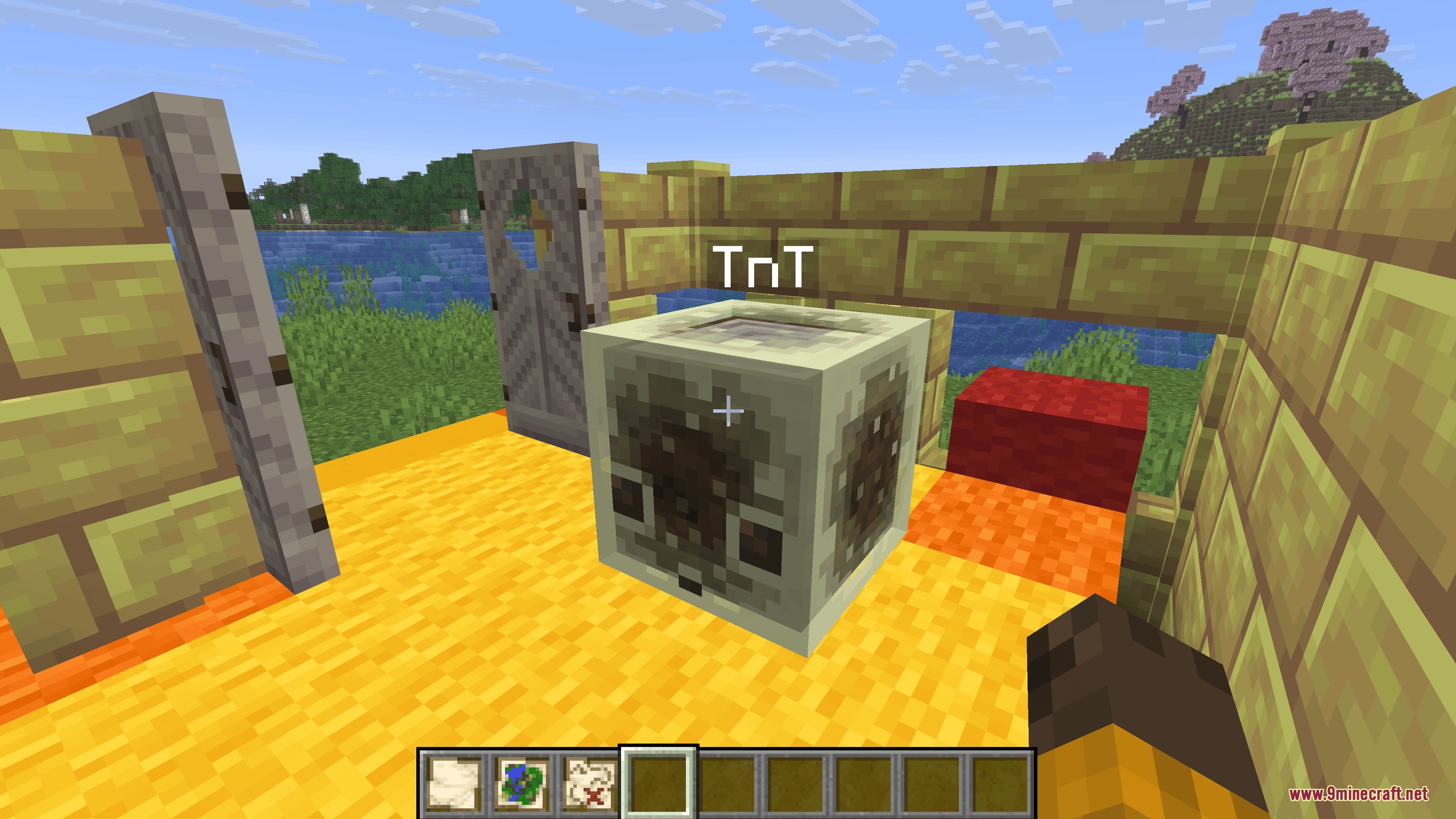 Future Legacy Tides Mod Screenshot 3 A player looks at a Sulfur Cube mob inside a small room