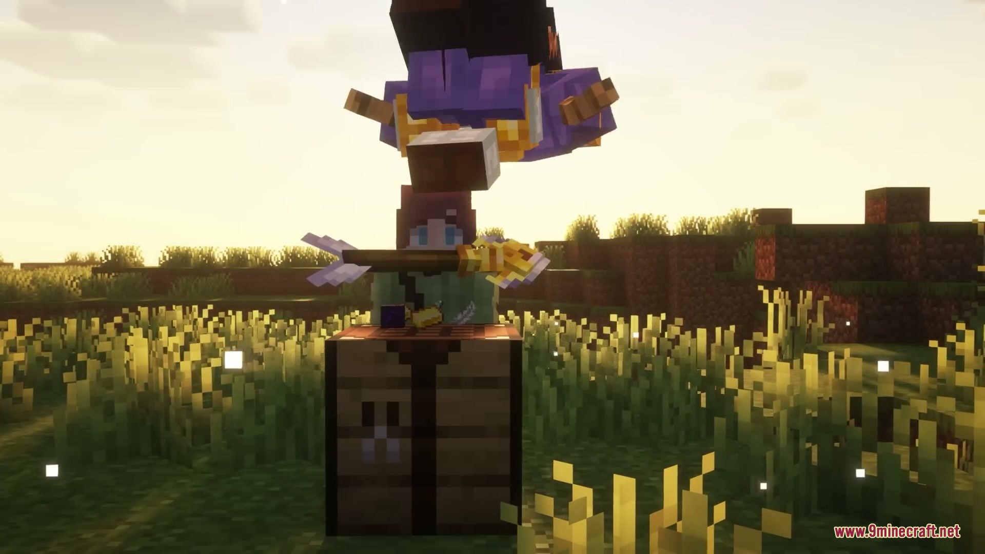 Galebound Horizons Mod Screenshot 10 A player stands at a crafting table with a purple armored figure floating