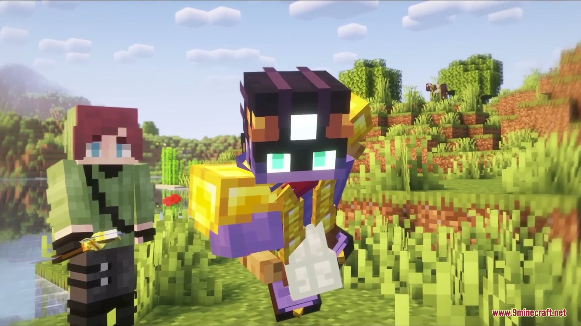 Galebound Horizons Mod Screenshot 2 An armored character holds a white item while standing in a grassy field