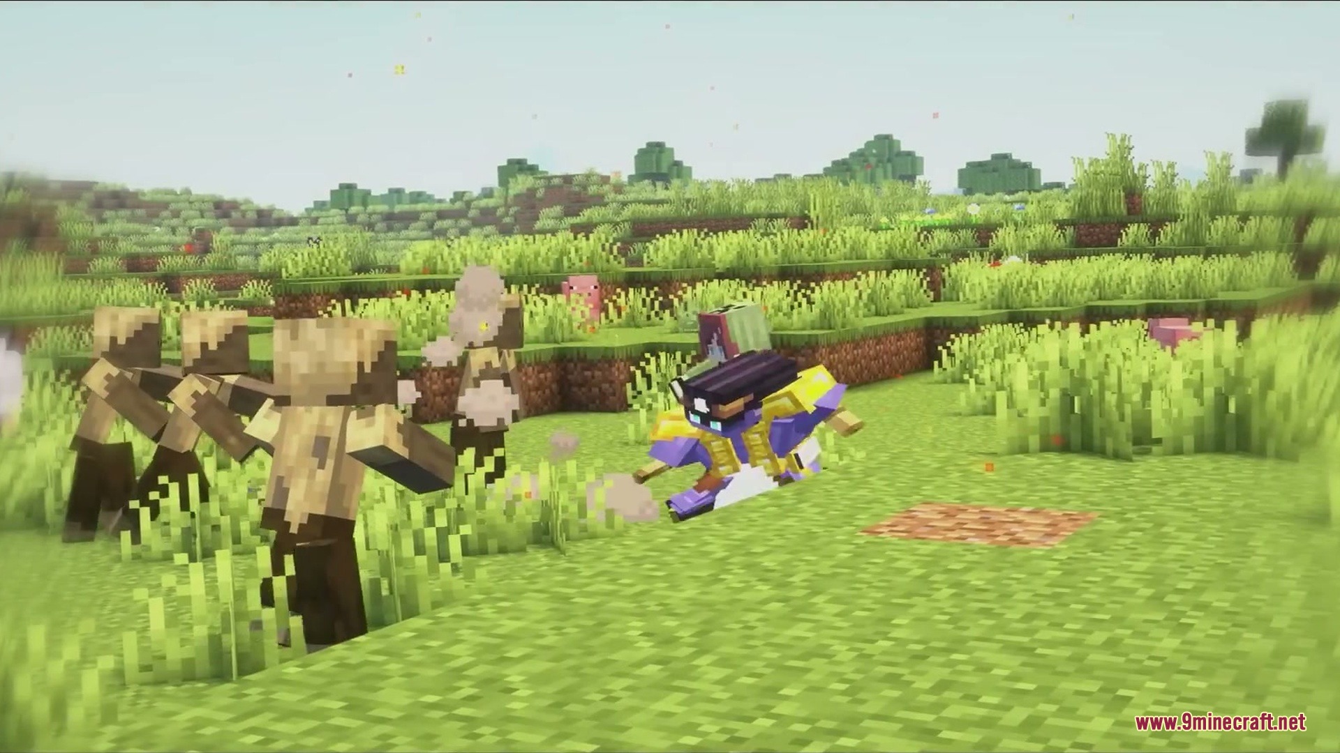 Galebound Horizons Mod Screenshot 4 A player wearing purple armor dashes past a group of Chilled mobs