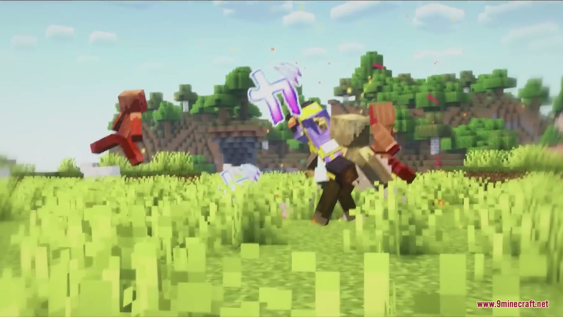 Galebound Horizons Mod Screenshot 6 The character performs a powerful attack against mobs with purple visual effects