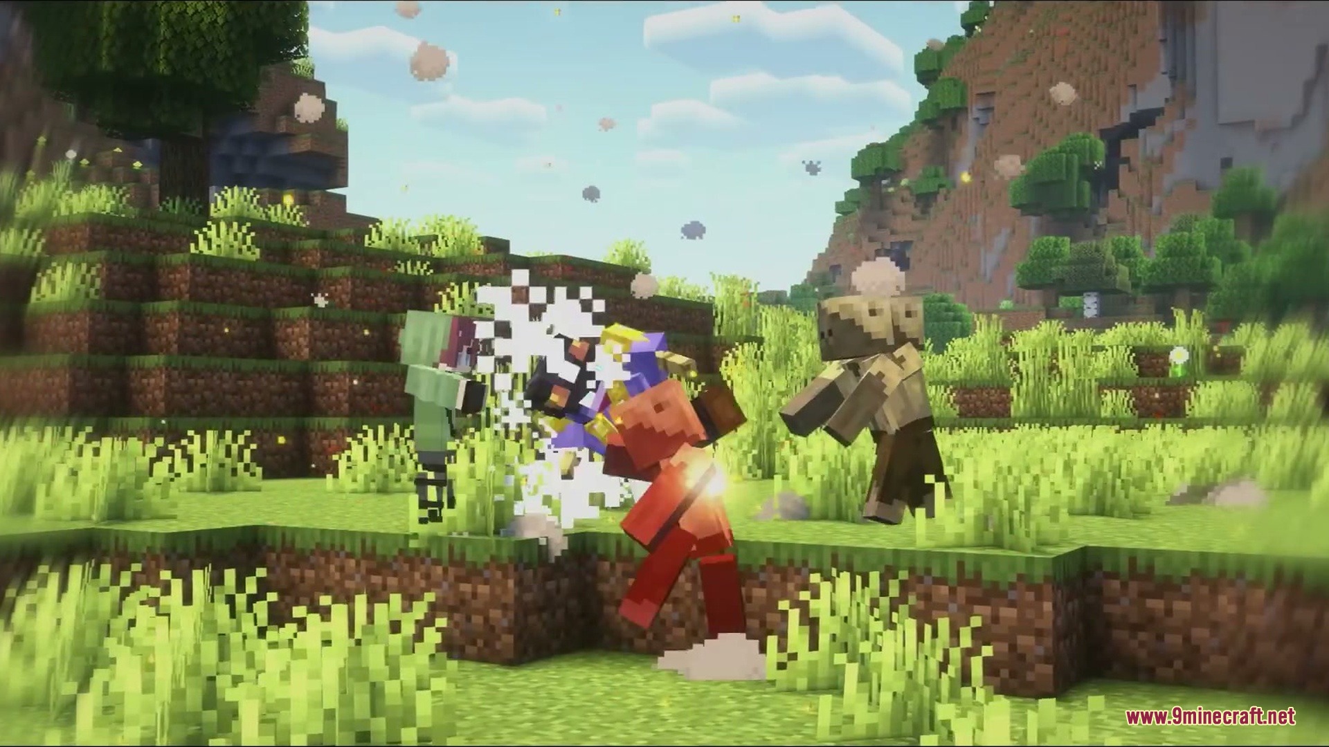Galebound Horizons Mod Screenshot 7 Two players battle a frosty Chilled mob in a grassy field