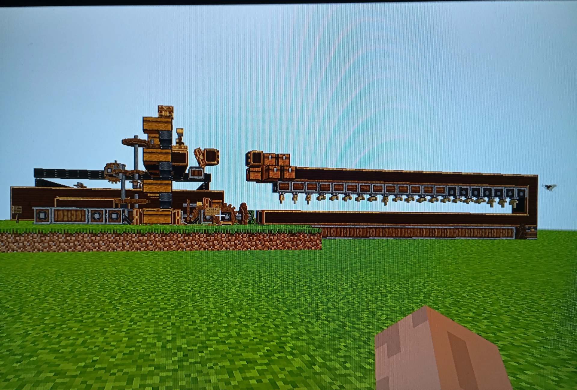 Side view of a long automated production line for generating energy