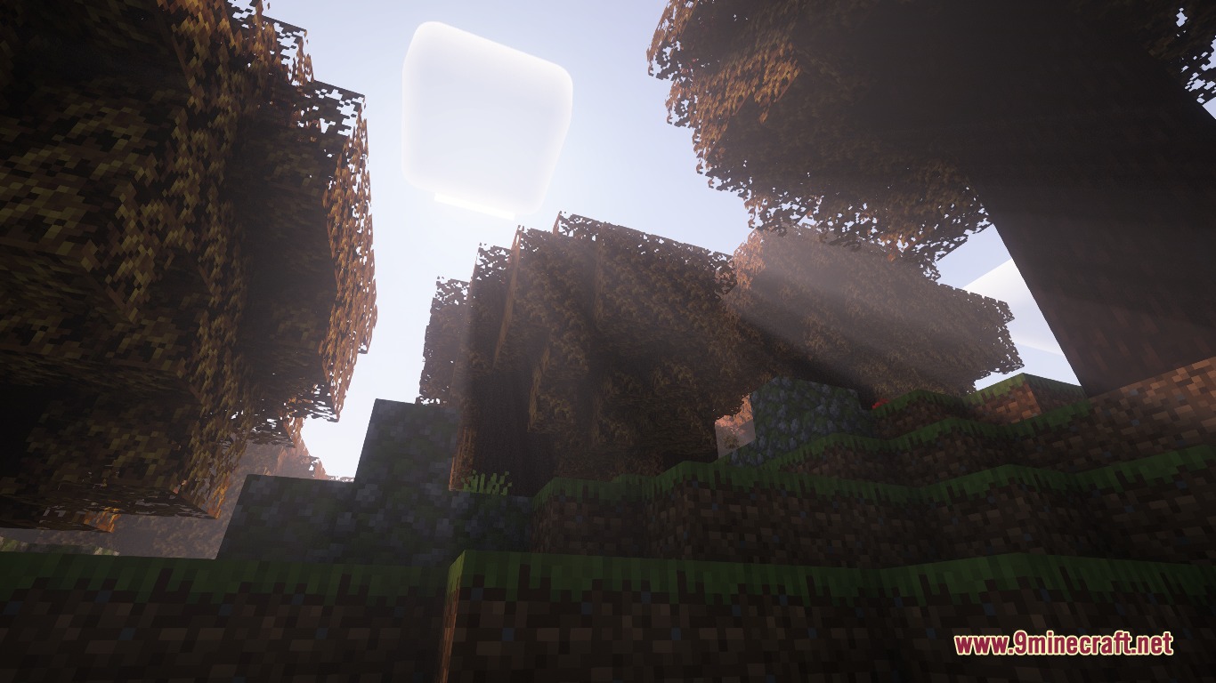 Gilded Ivy Manor Mod Screenshot 2 Sunlight shining through orange willow leaves in a dense autumn forest biome