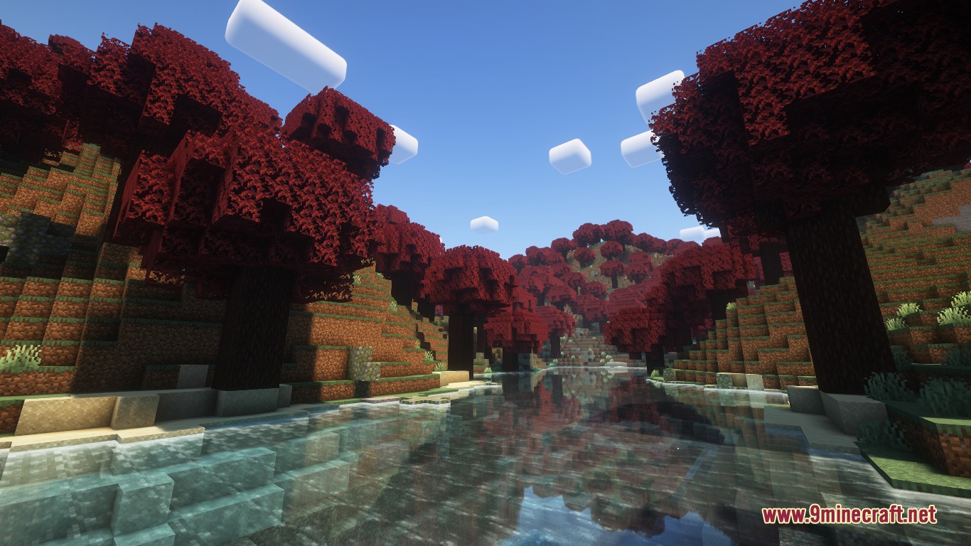 Gilded Ivy Manor Mod Screenshot 3 A calm river flows through a vibrant red willow tree forest