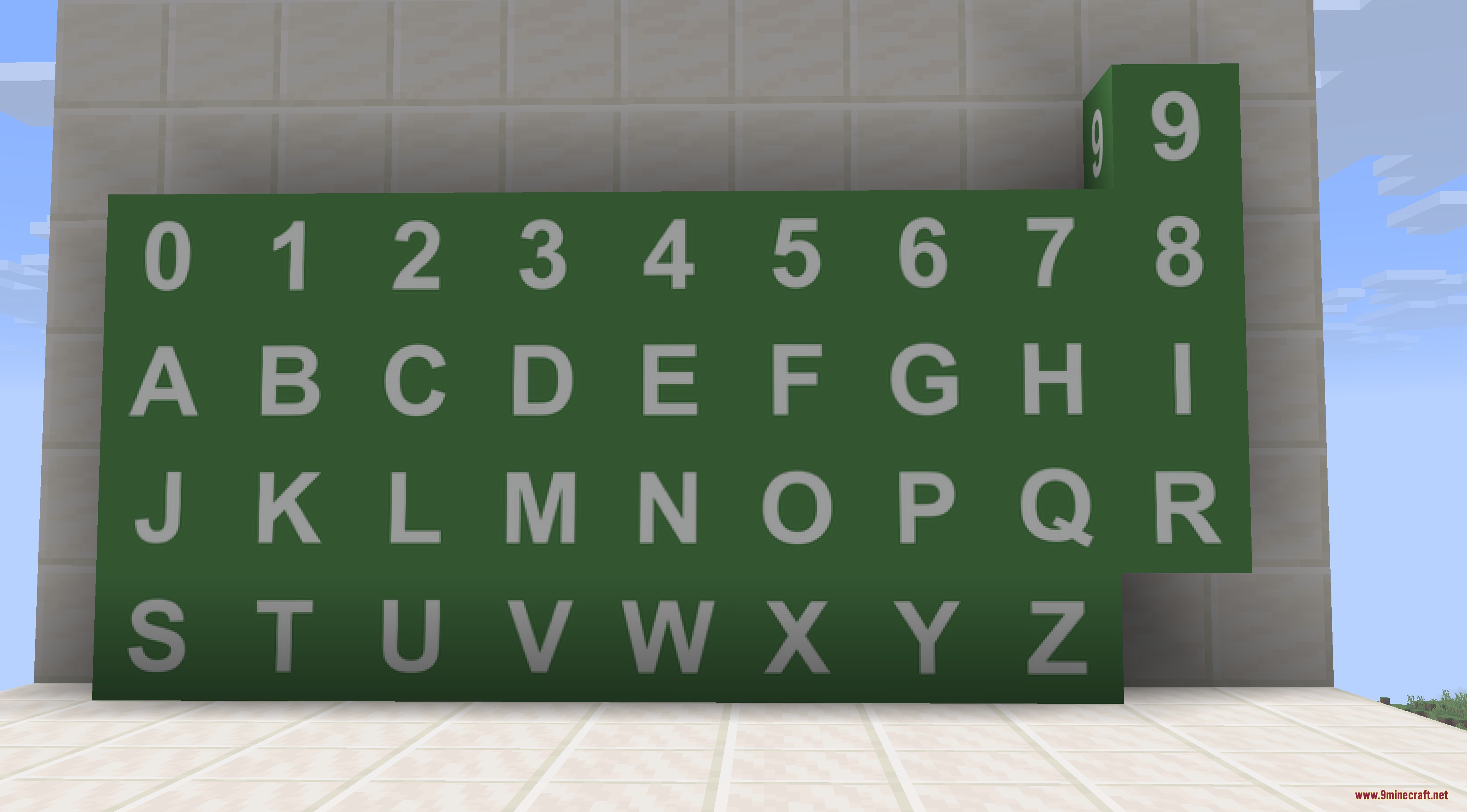 Glitch Hype Frenzy Mod Screenshot 4 Green letter and number blocks arranged on a wall for word puzzles