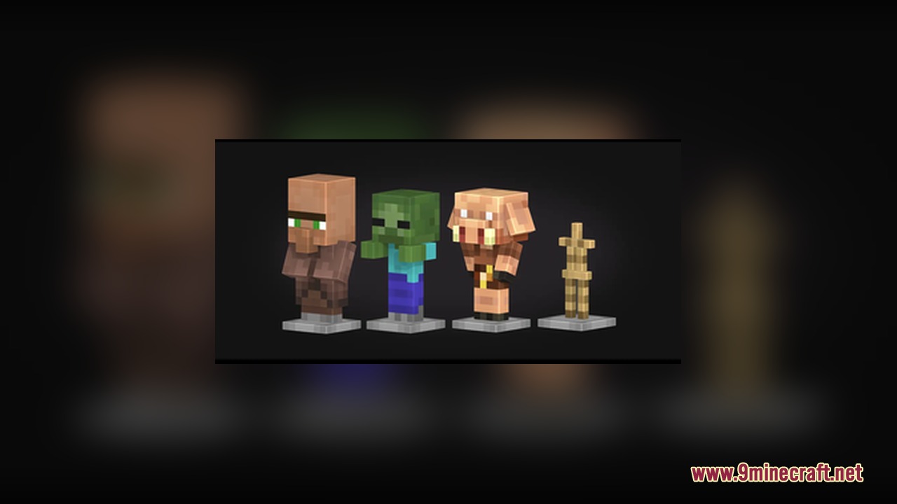 Glowing Fresh 3D Armor Stands Resource Pack displays various NPC models on bases