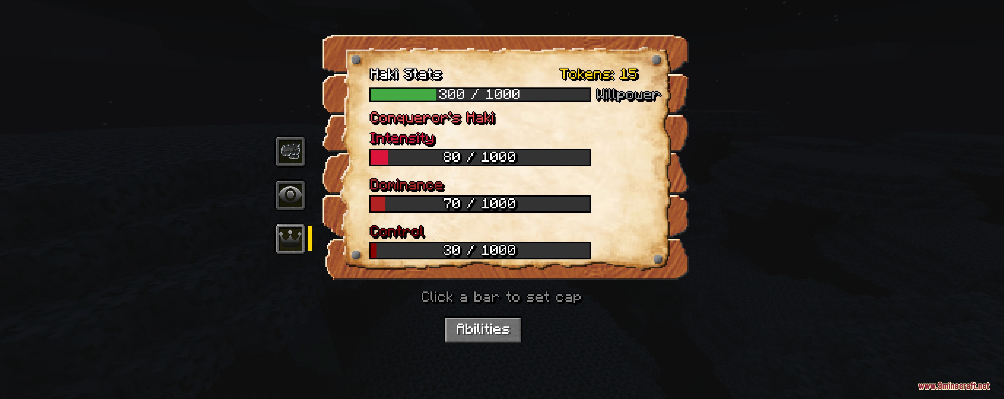 Grand Line Authenticity Mod Screenshot 3 The Haki stats menu showing willpower and conqueror haki progression bars
