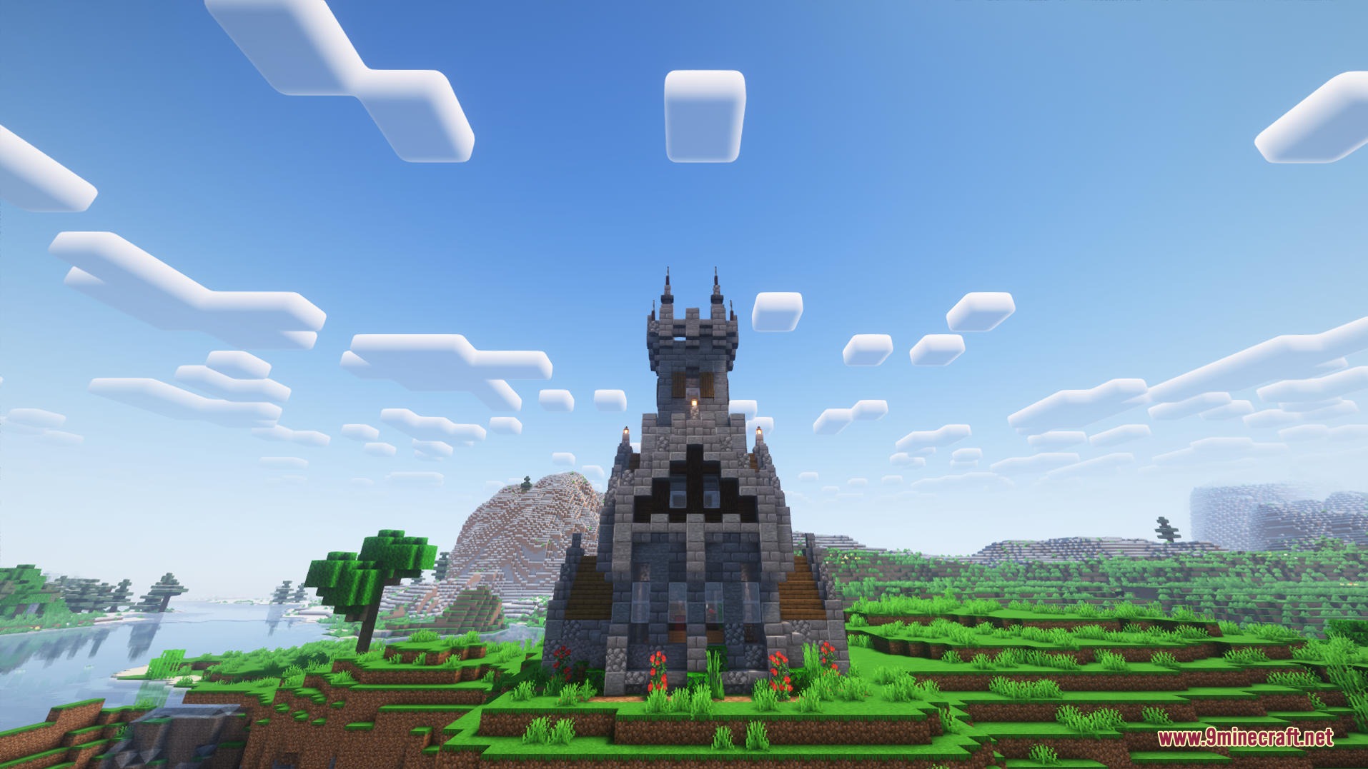 A Hallowed Spires Crypt church structure standing in a grassy plains biome