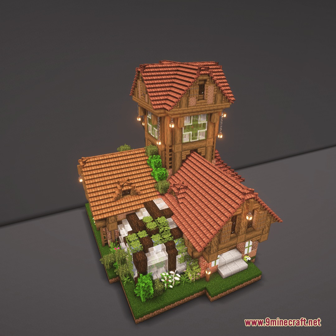 Hearth and Hydraulics Mod Screenshot 7 A Hearth and Hydraulics house with a red roof and a tall tower