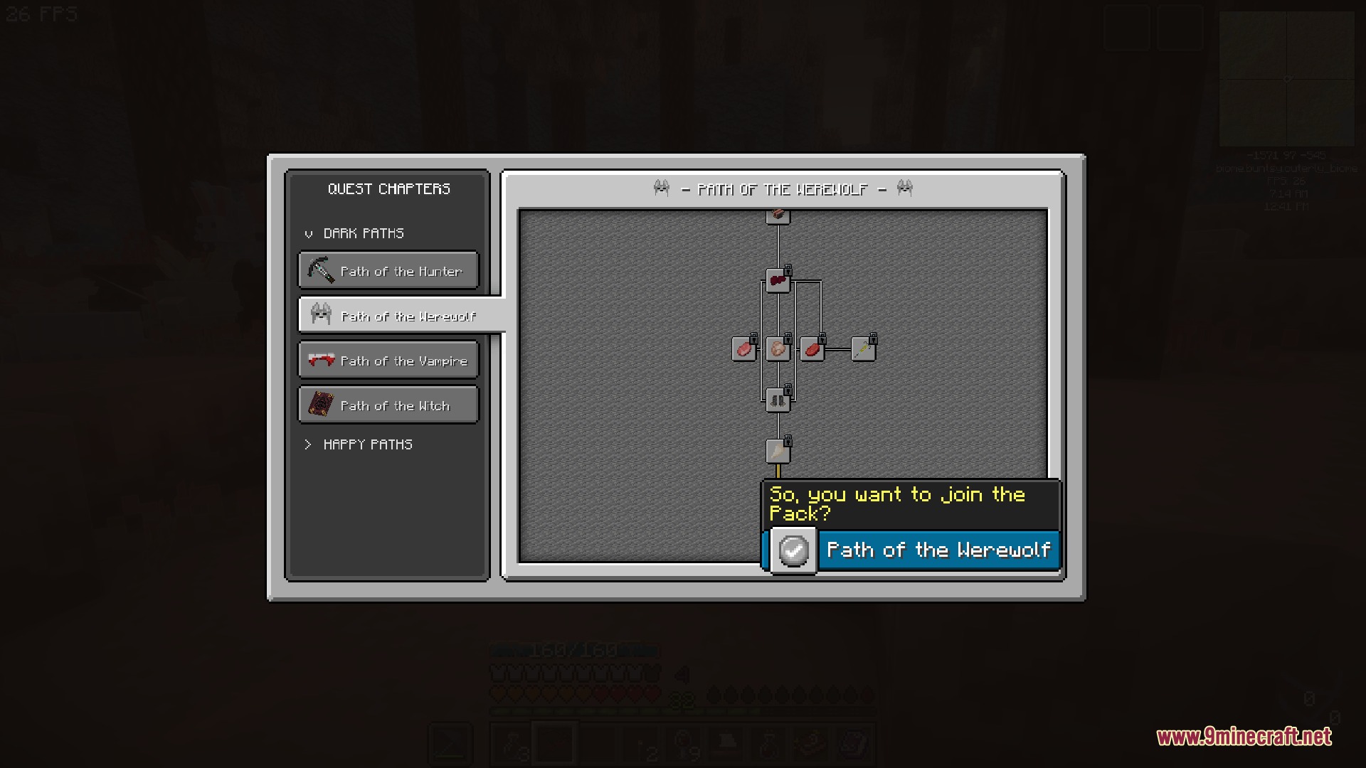 Heroic Ledger Visage Mod Screenshot 2 Selecting the Path of the Werewolf quest in the custom interface