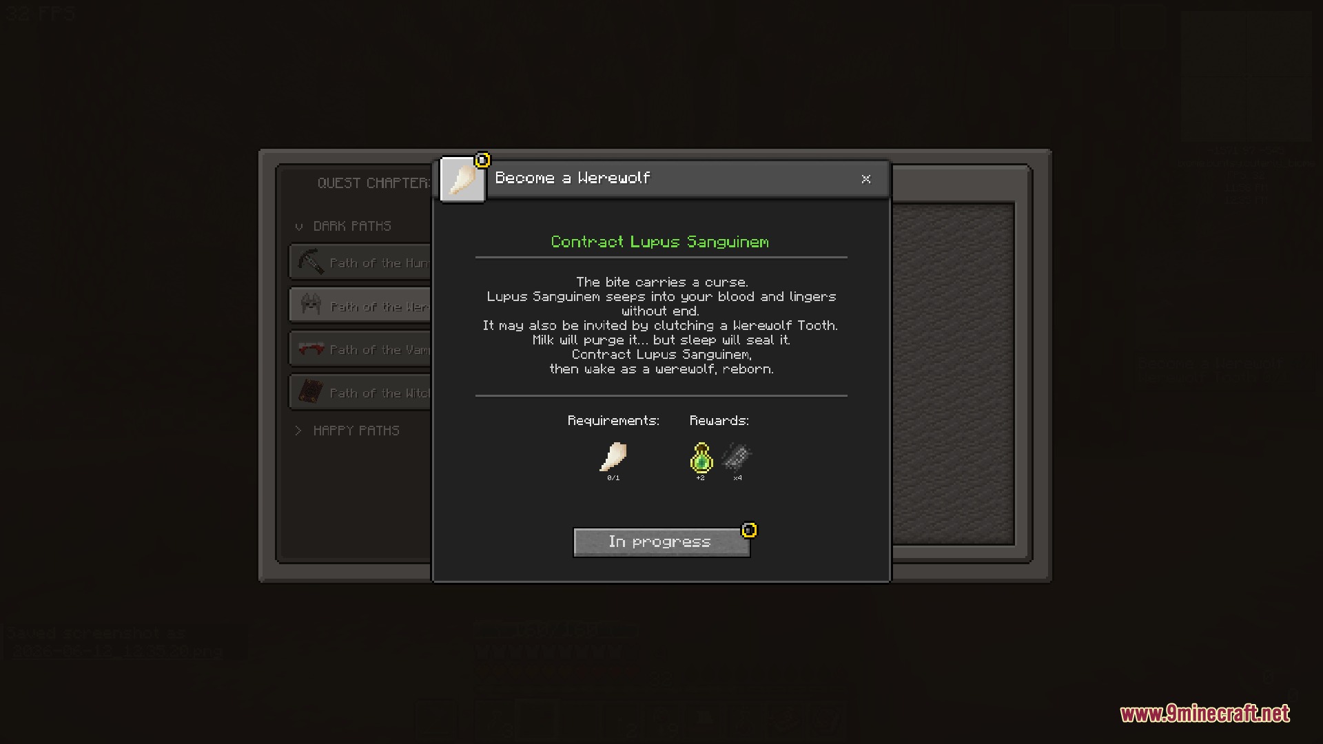 Heroic Ledger Visage Mod Screenshot 4 The werewolf quest is now in progress with a yellow status icon