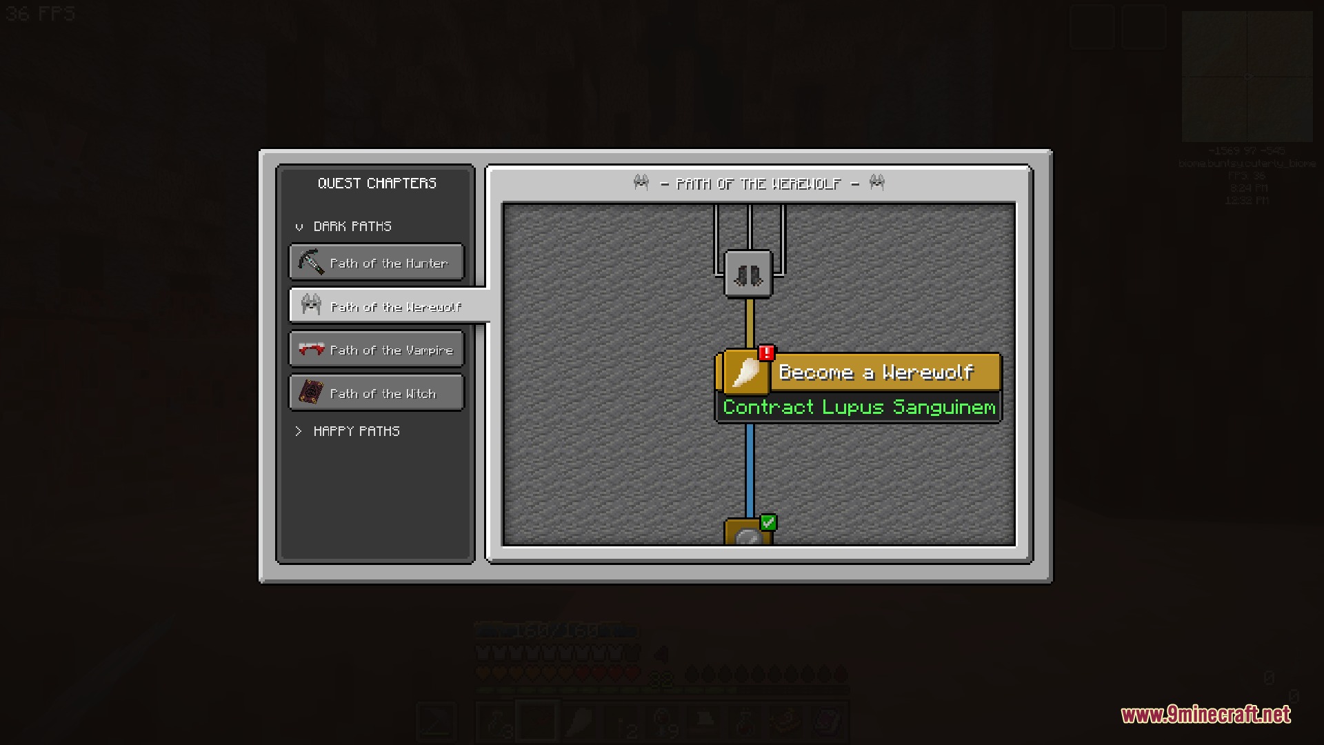 Heroic Ledger Visage Mod Screenshot 5 Custom quest interface displaying the werewolf path with a pending task objective