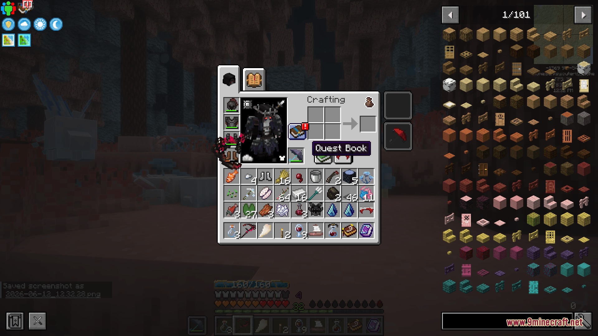 Heroic Ledger Visage Mod Screenshot 6 Player inventory screen showing a quest book button with a red notification icon