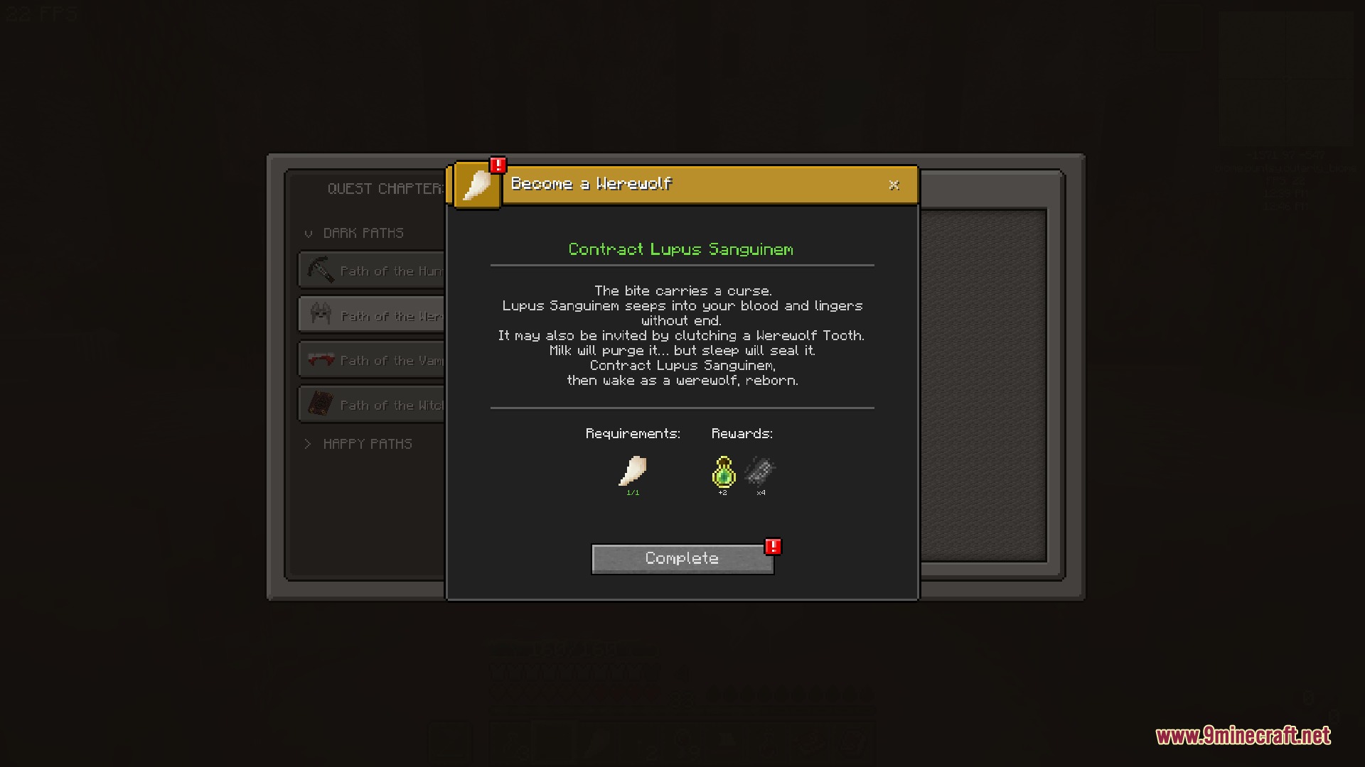 Heroic Ledger Visage Mod Screenshot 7 Custom quest interface showing requirements and rewards for becoming a werewolf