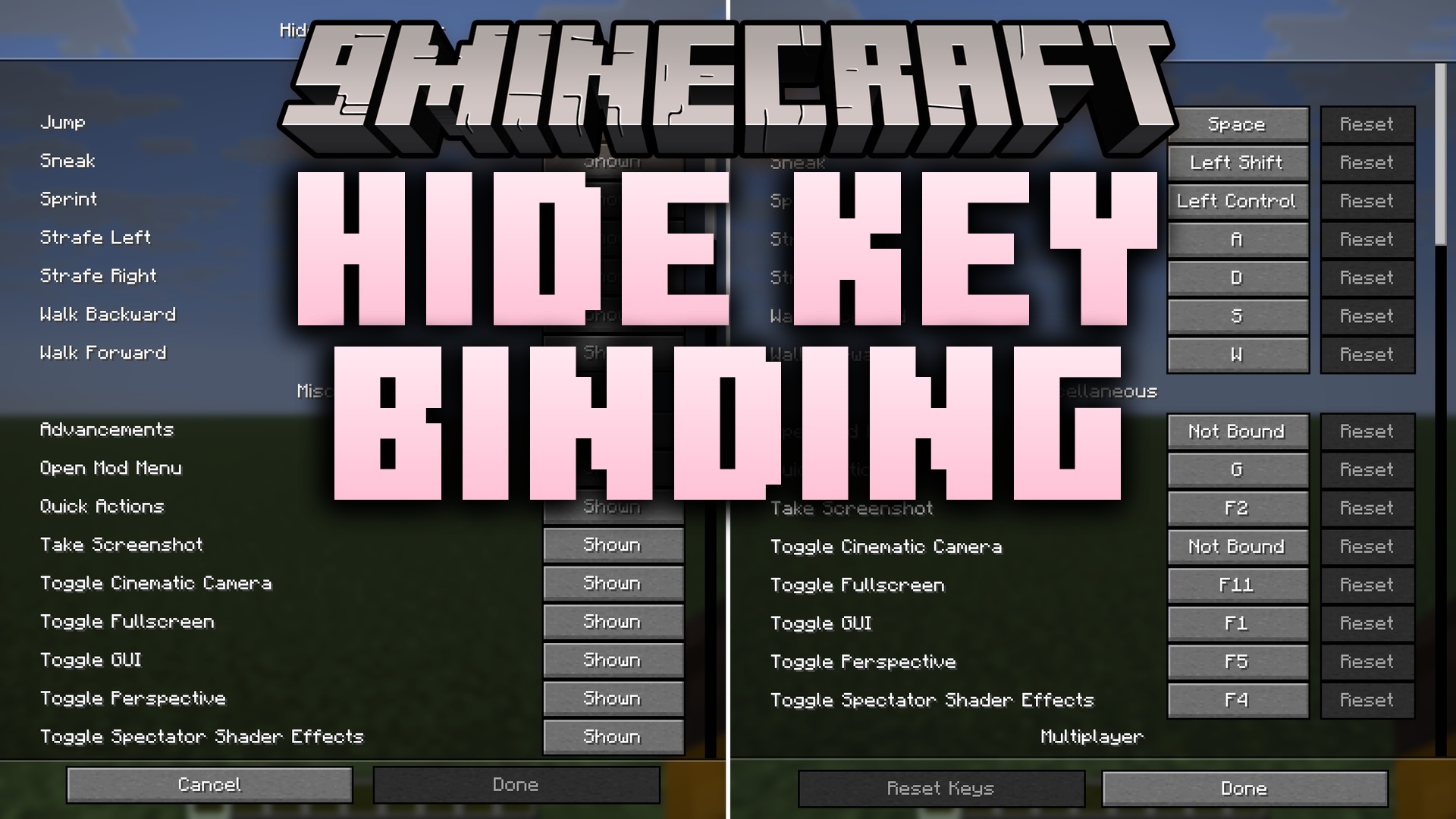 Hide Key Binding 9minecraft Mod