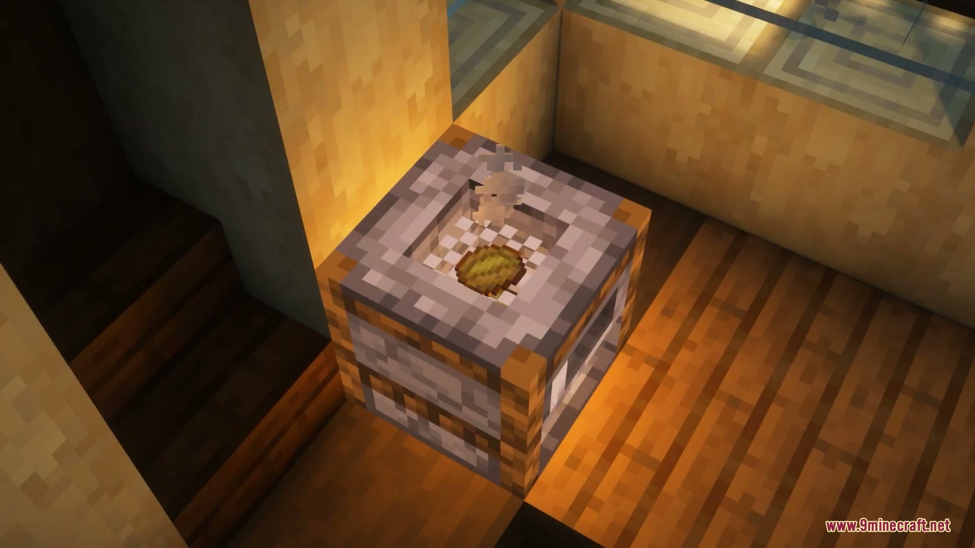 Top view of a hollow furnace with food items cooking on the inside