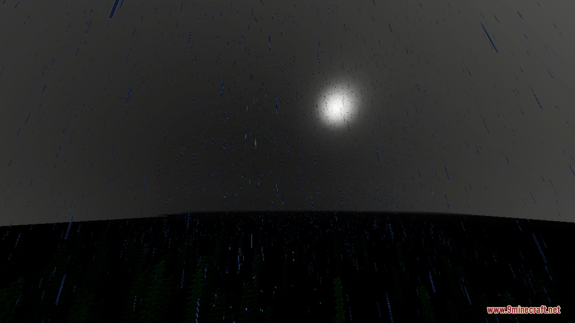 Hollow Visual Shader Screenshot 10 Rain falling from a gloomy grey sky with a faint light source visible