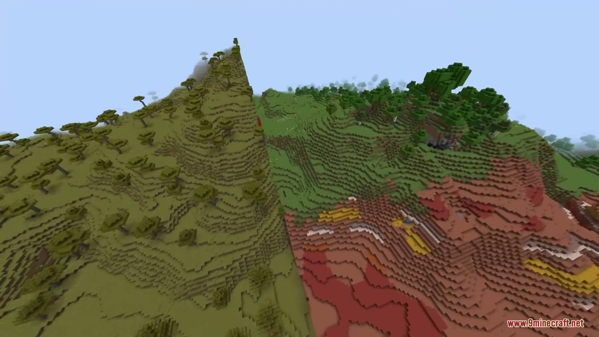 Horizon Braid Mod Screenshot 8 The world boundary connects a savanna biome directly to a forest and badlands