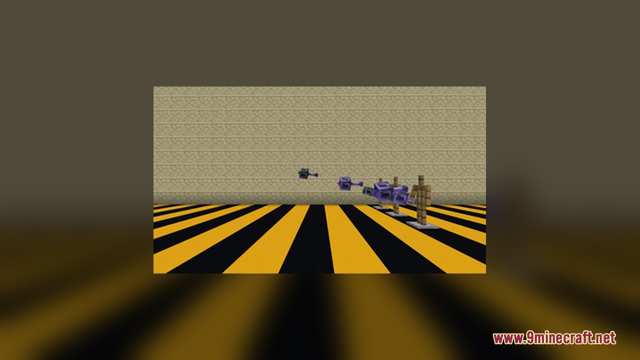 A mace is thrown through the air leaving a purple motion trail behind