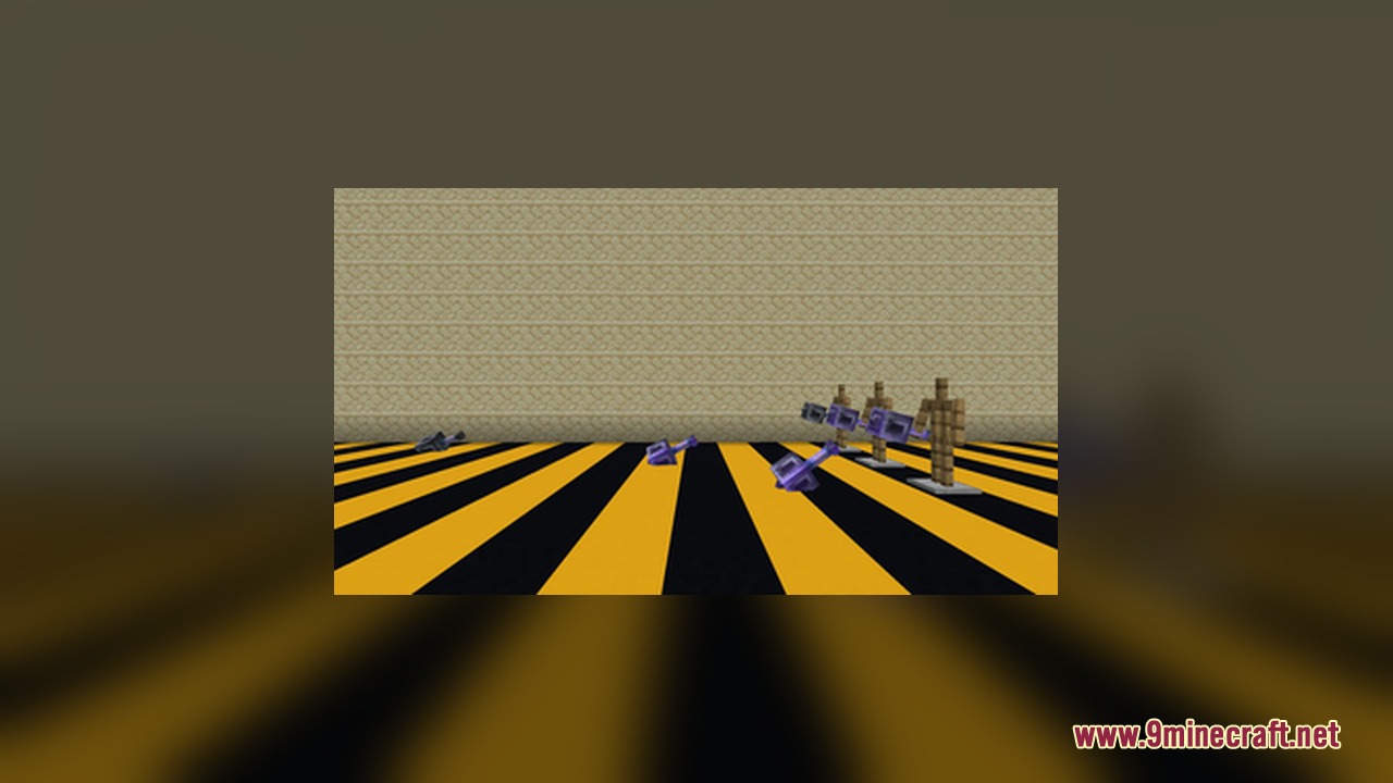Several maces lie on the ground after being thrown at armor stands