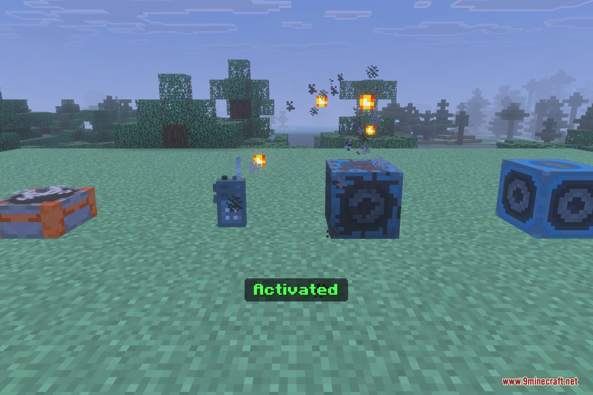An activated walkie talkie and speaker block from I Heard It Too