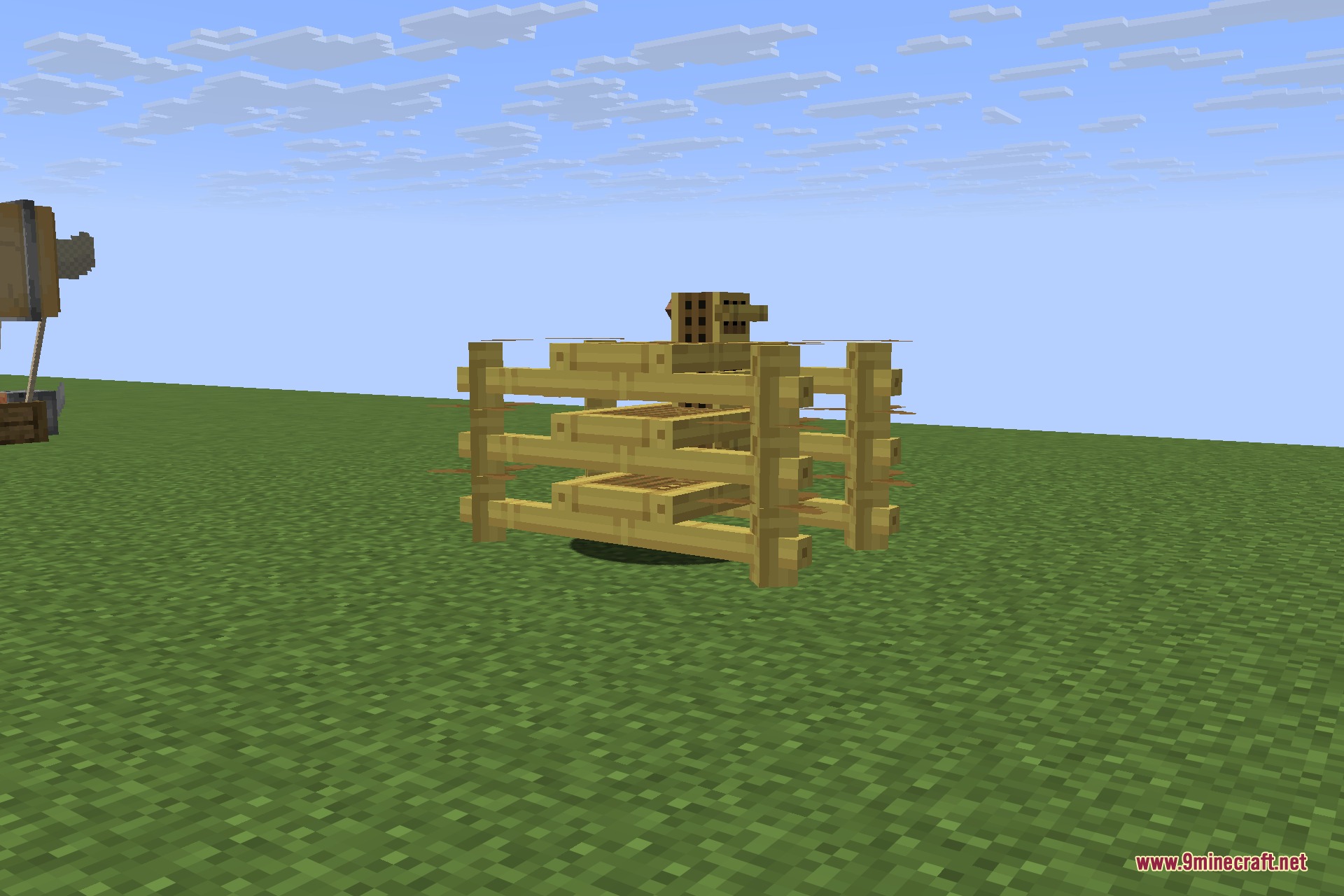 Immersive Aircraft 9minecraft Mod Screenshot 6 A small bamboo hopper aircraft sitting on a flat green grass field