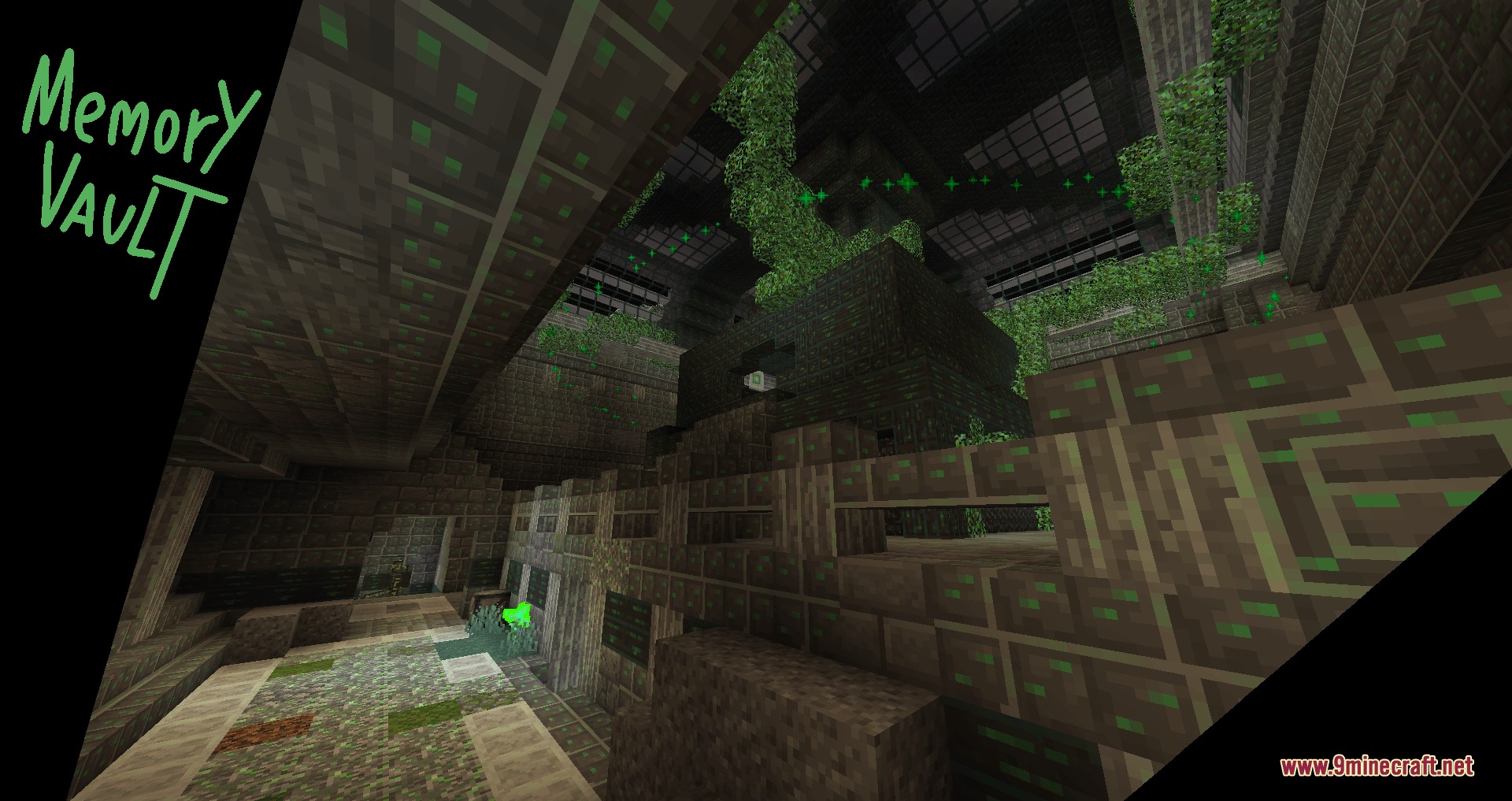 Imperial Resurgence Mod Screenshot 6 Large stone interior of a Memory Vault with vines and green glowing lights