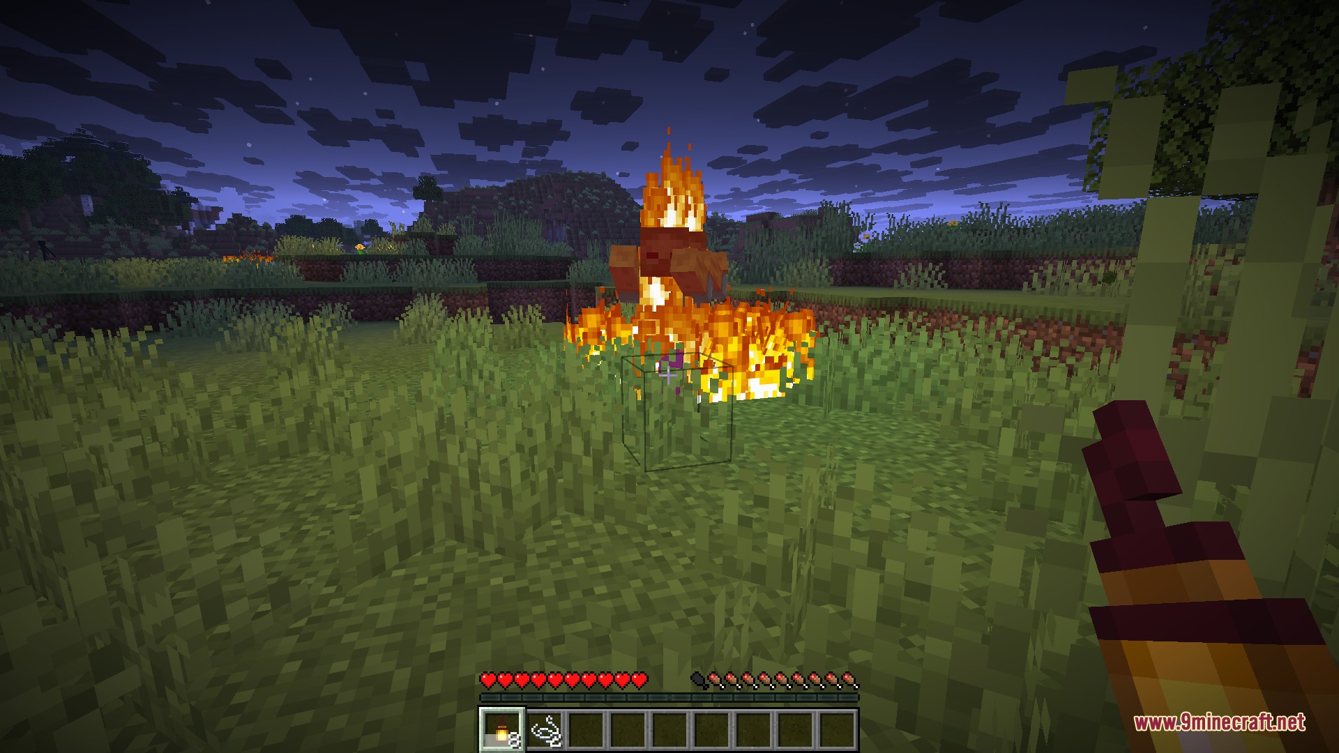 Infernal Curiosities Mod Screenshot 2 Player throwing a blaze lantern to create temporary fire on the ground