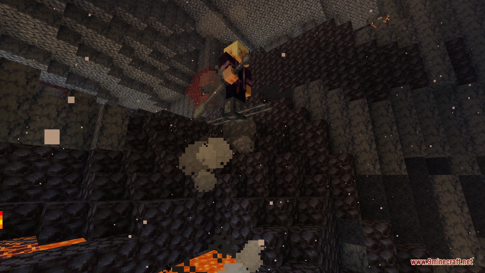 Infernal Curiosities Mod Screenshot 5 A basalt geyser launches a player wearing skis high into the air
