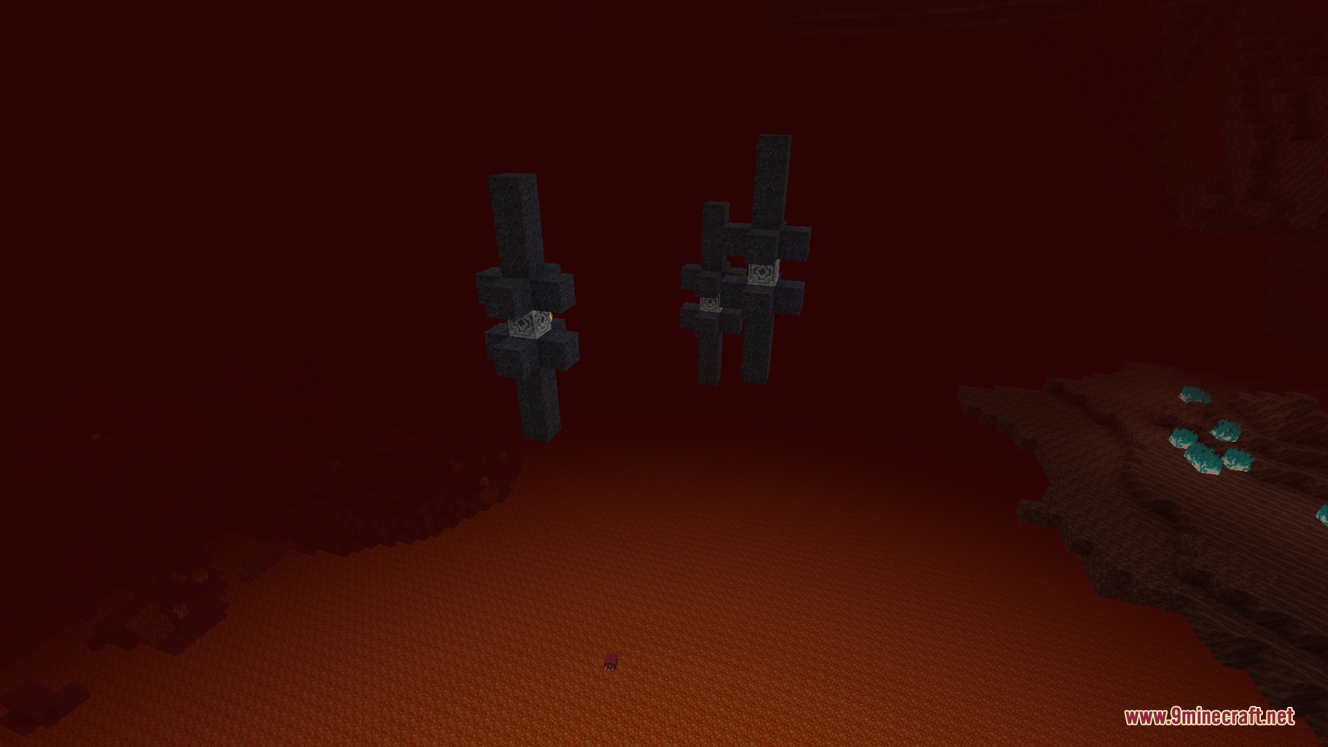 Infernal Curiosities Mod Screenshot 7 Natural basalt geysers floating in the air above a vast lava lake