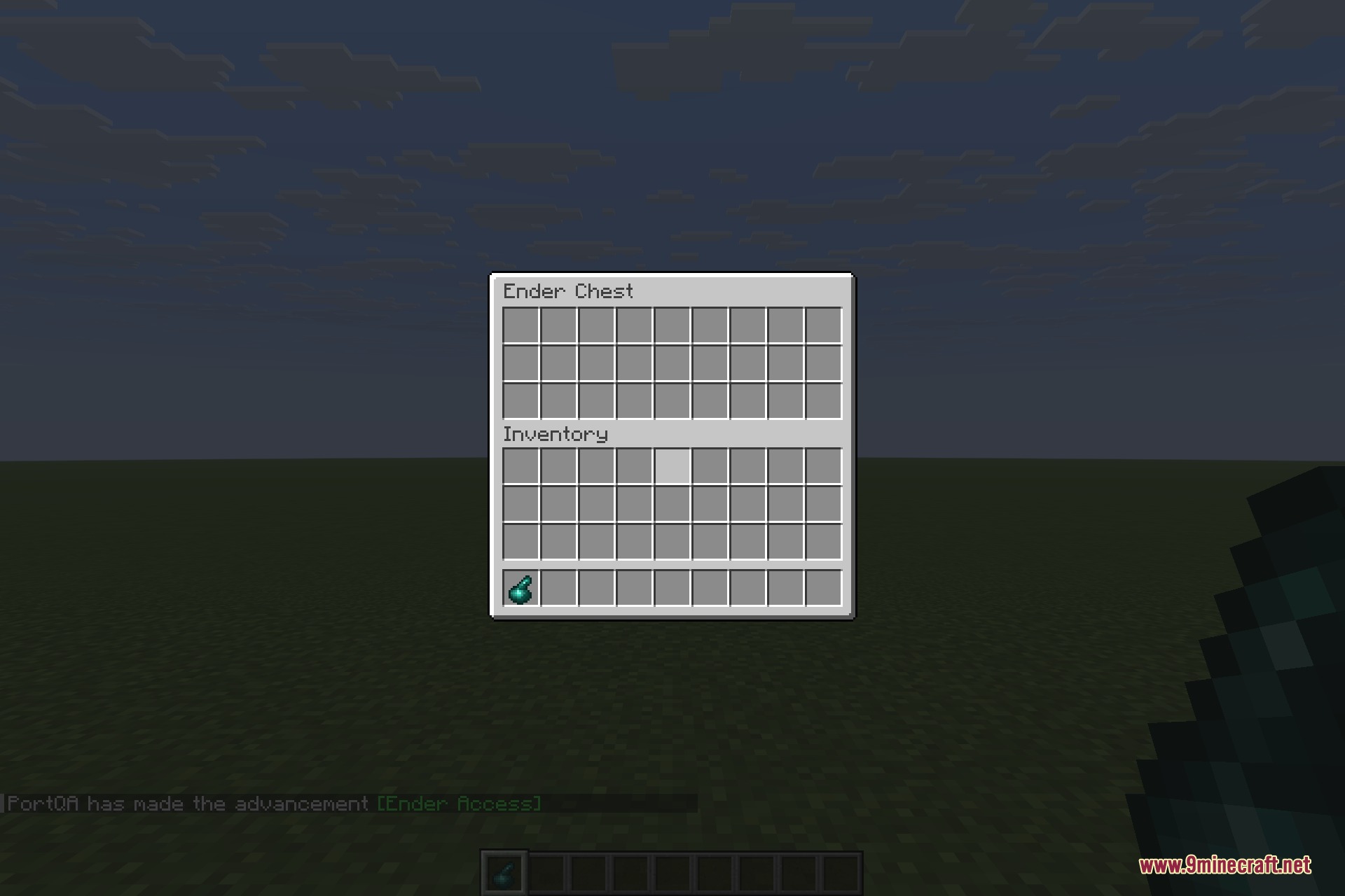 The user interface of an ender chest opened using a portable ender pouch
