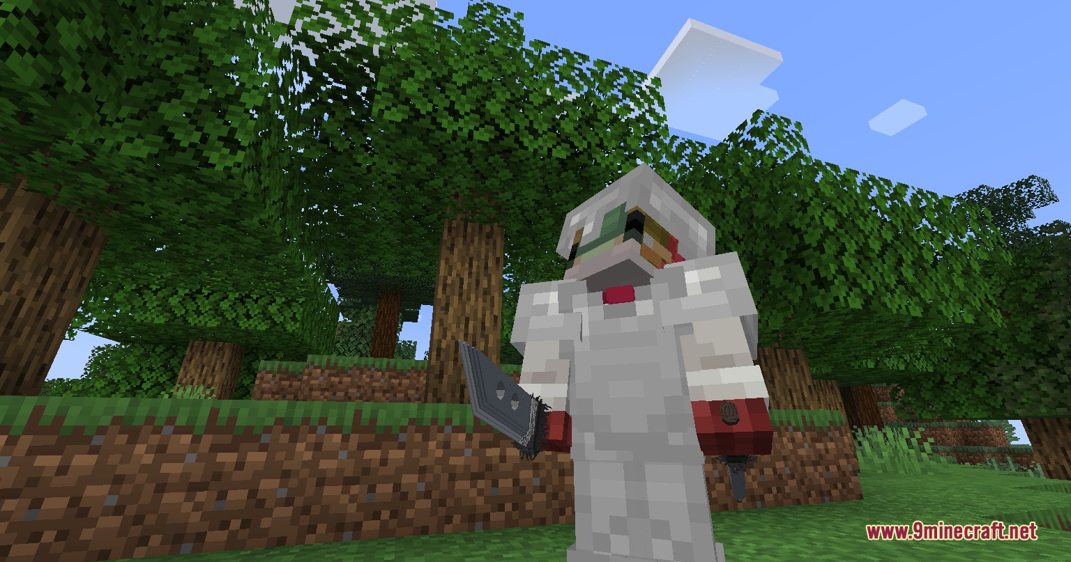 Innate Progression Mod Screenshot 5 A Minecraft player wearing white armor holding a dark jagged cursed blade