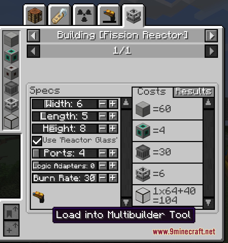 Instant Structure Snap Mod Screenshot 5 Instant Structure Snap Mod interface showing material costs for a fission reactor