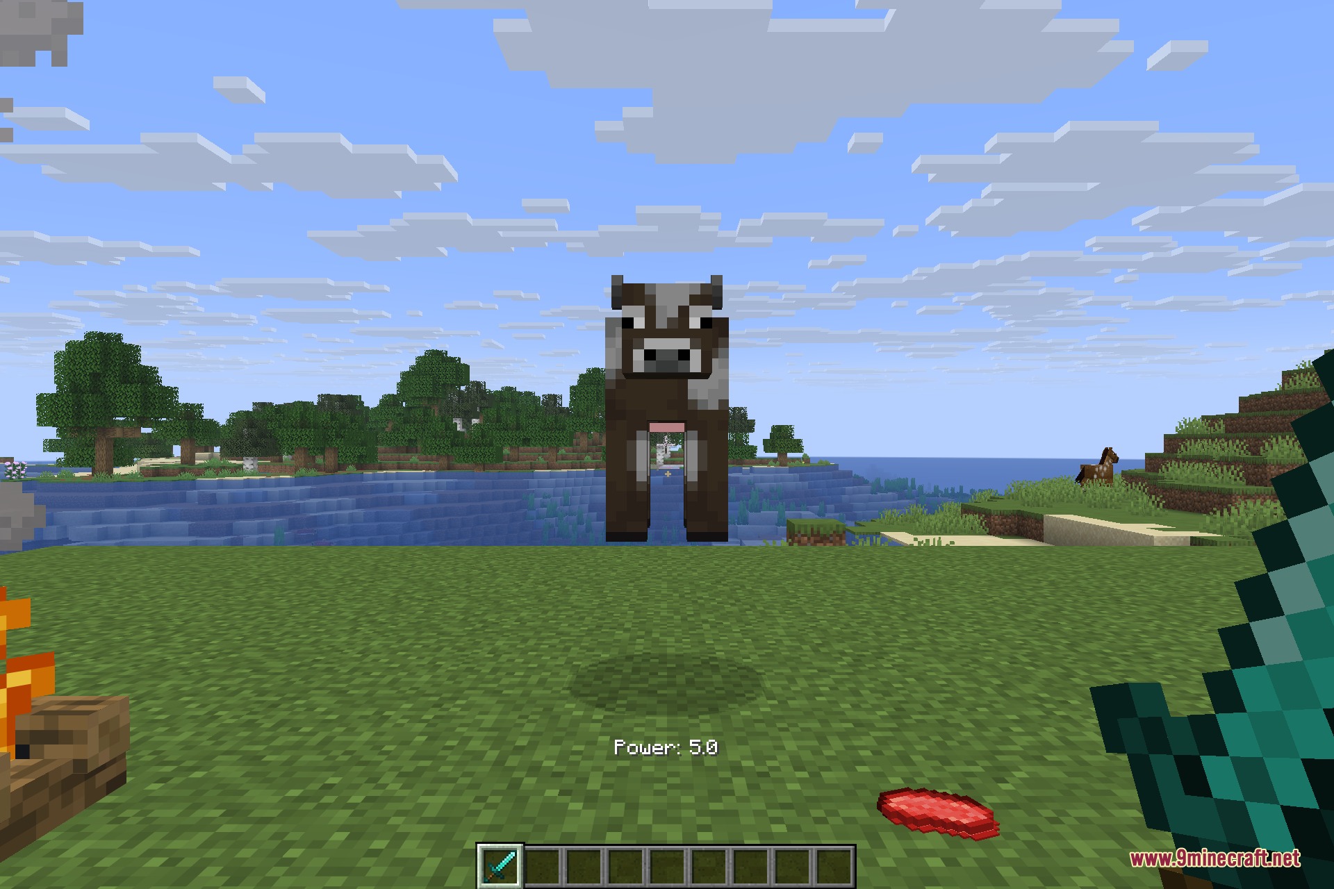 Interactic 9minecraft Mod Screenshot 5 Einen Wurf aufladen, mit dem Power-Wert über der Hotbar