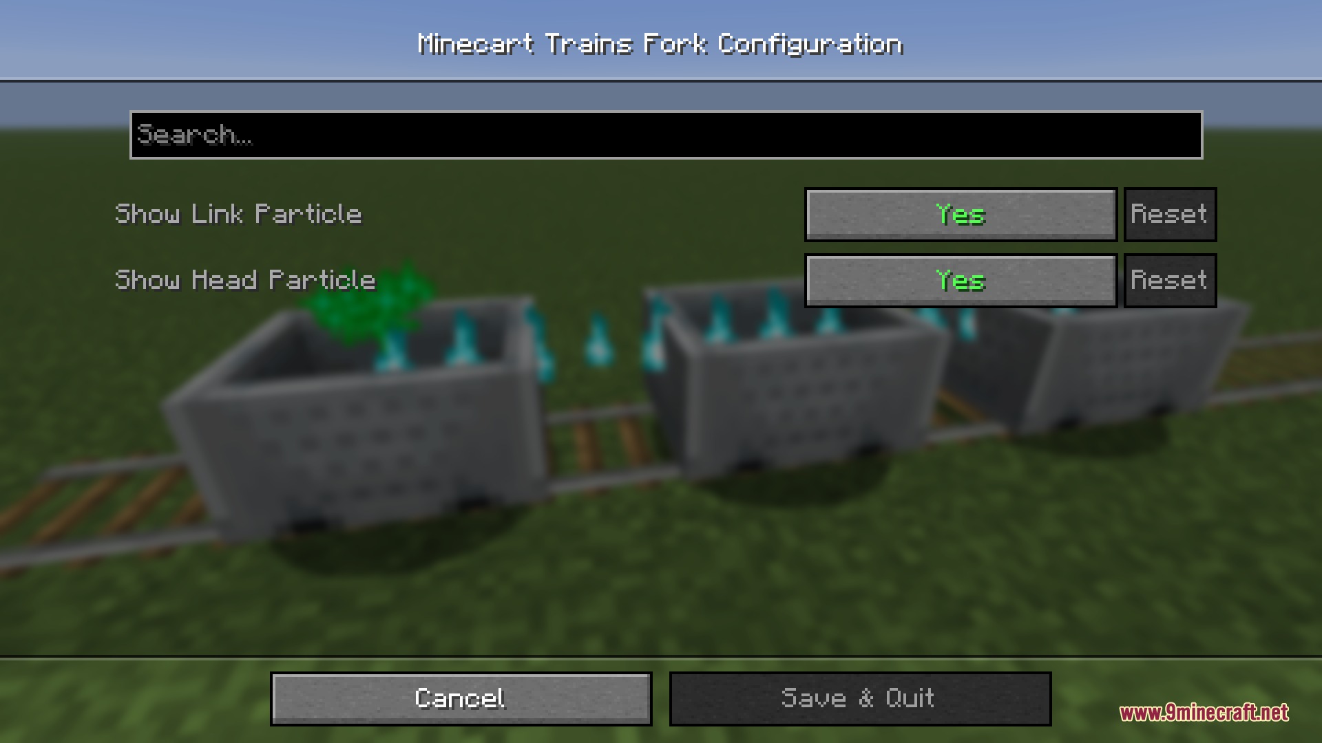 Ironbound Linkage Mod Screenshot 2 Configuration menu for the minecart train mod showing various particle settings