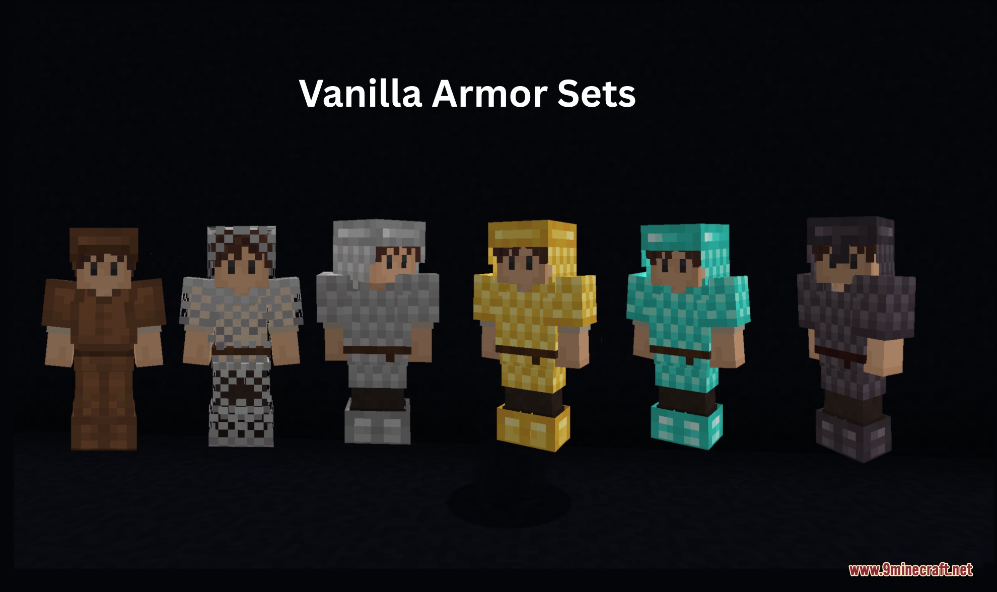 A showcase of various vanilla armor sets with refreshed textures in Minecraft