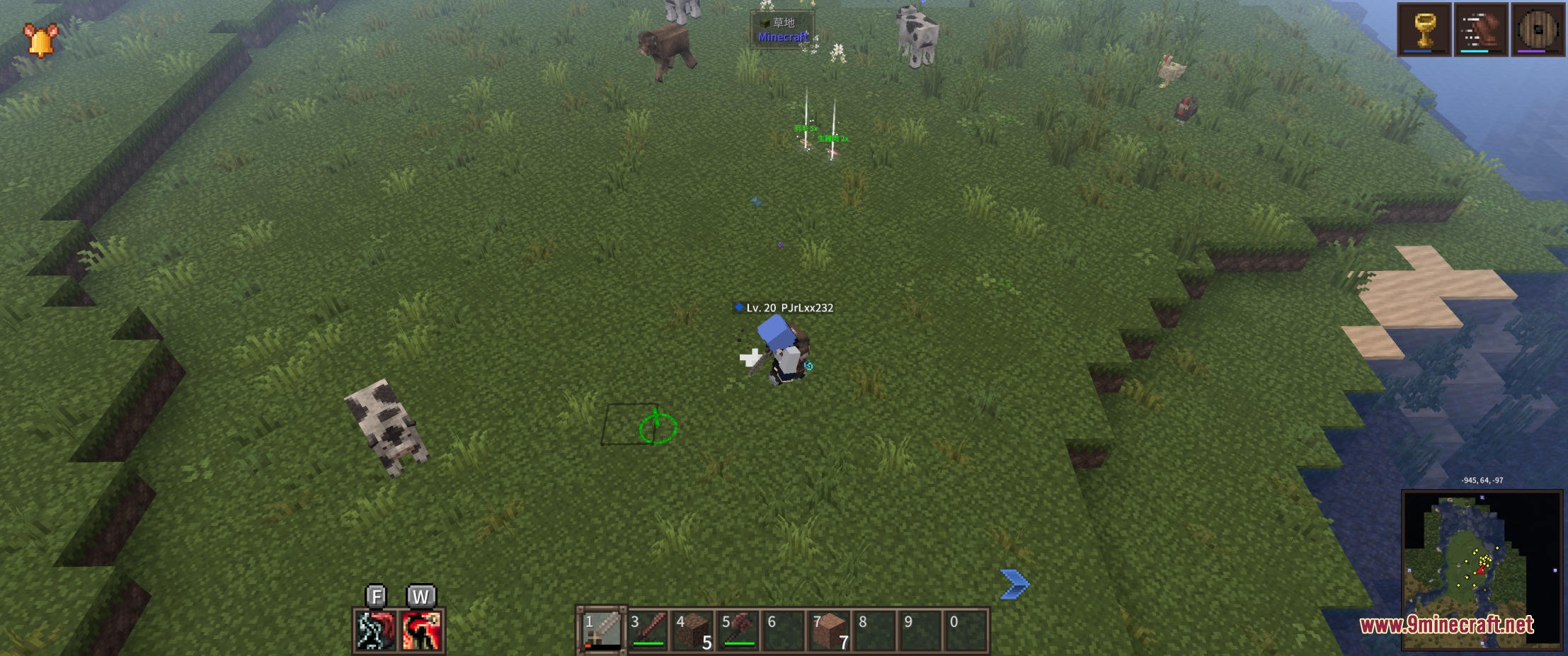 Player clicks the ground to spawn a green navigation ring in top down view